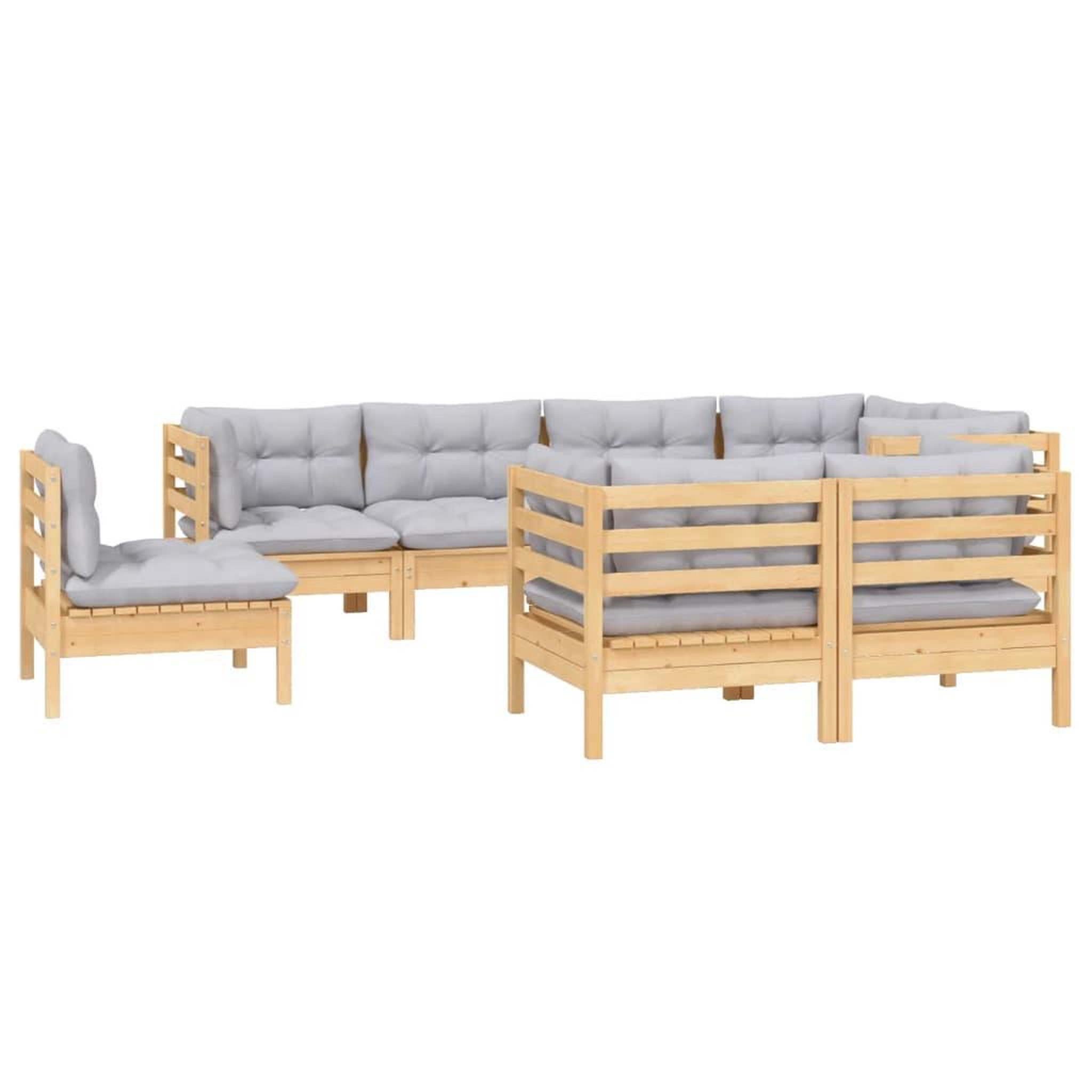 Voir la diapositive 3 : VIDAXL Salon de jardin 8 pcs avec coussins gris Bois de pin massif