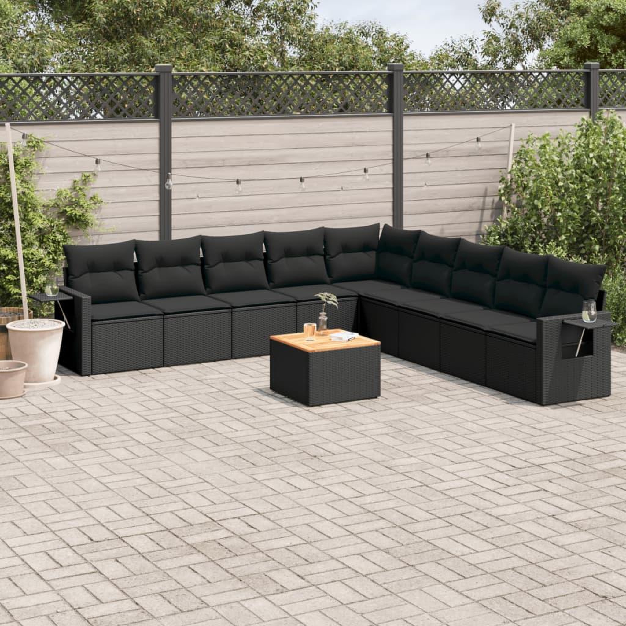 VIDAXL Salon de jardin 10 pcs avec coussins noir resine tressee
