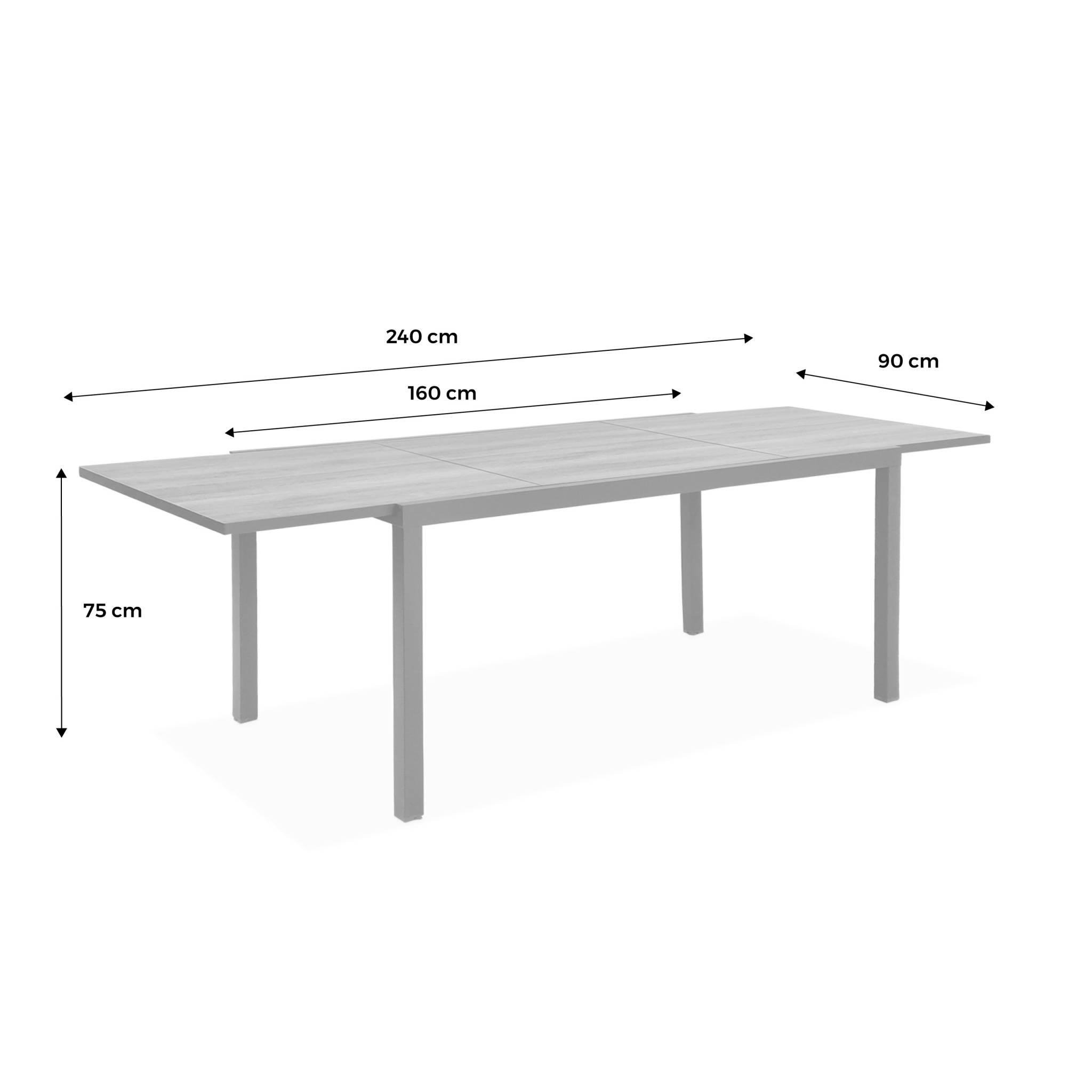 Voir la diapositive 5 : SWEEEK Table de jardin NASHVILLE extensible 160/240cm 8 places plateau effet bois foncé structure aluminium