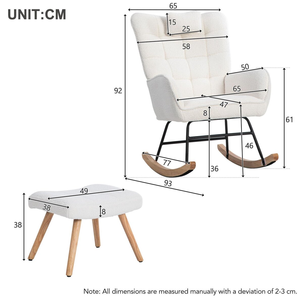 MERAX Rocking-chair Fauteuil à Bascule Avec 1 Repose-pieds Et 1 Oreiller Blanc