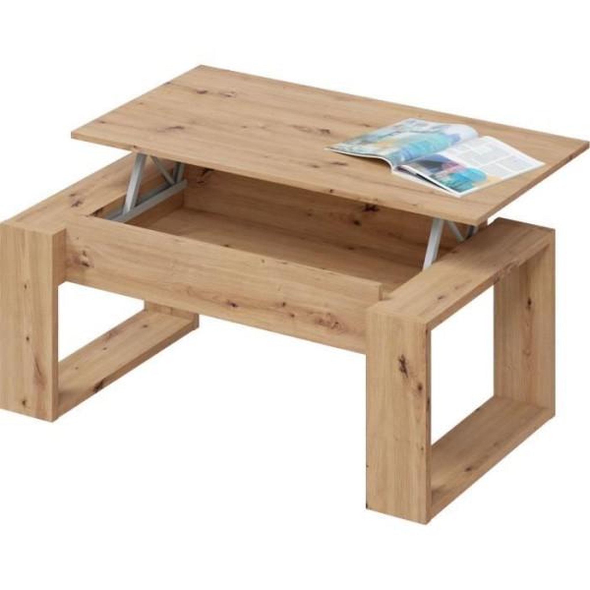 Voir la diapositive 5 : MARKET24 Table basse relevable - BALTIK - Rectangulaire - Chene - Sur pieds - 105 x 55 x 45 cm