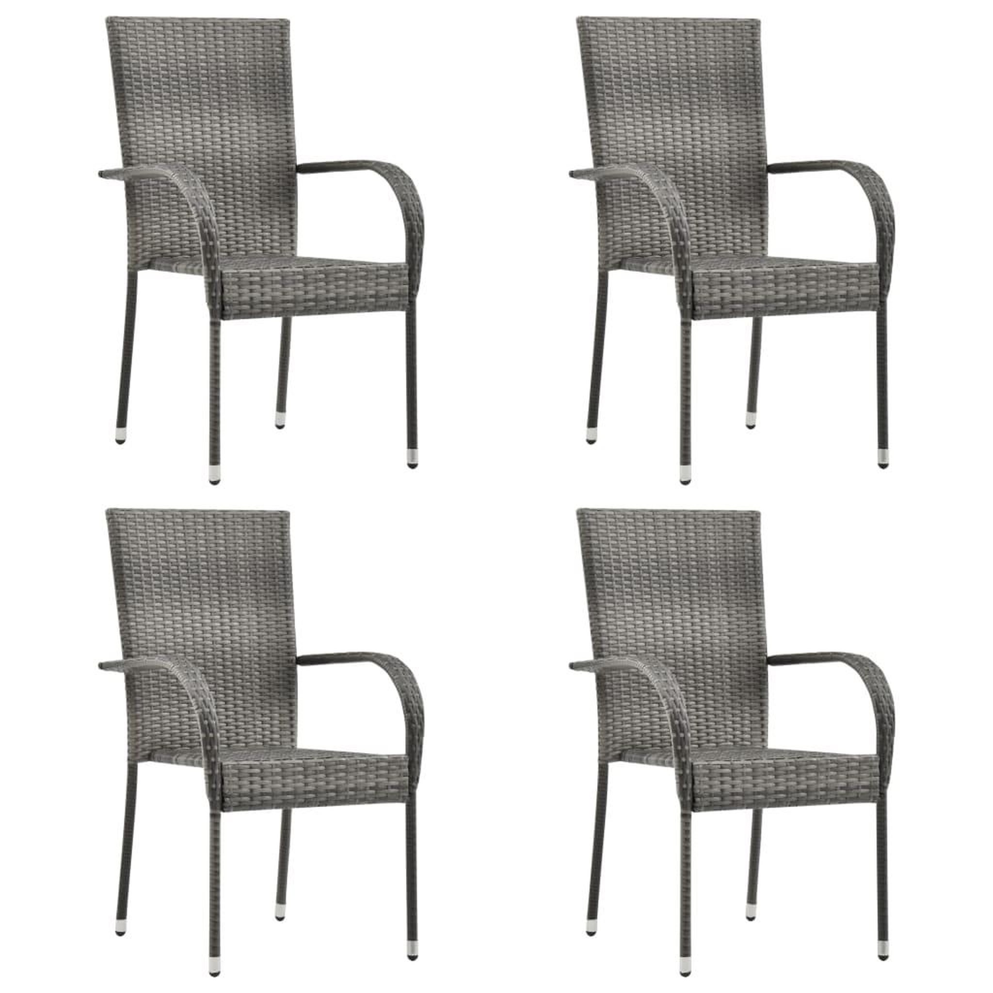 Voir la diapositive 1 : VIDAXL Chaises empilables d'exterieur lot de 4 Gris Resine tressee