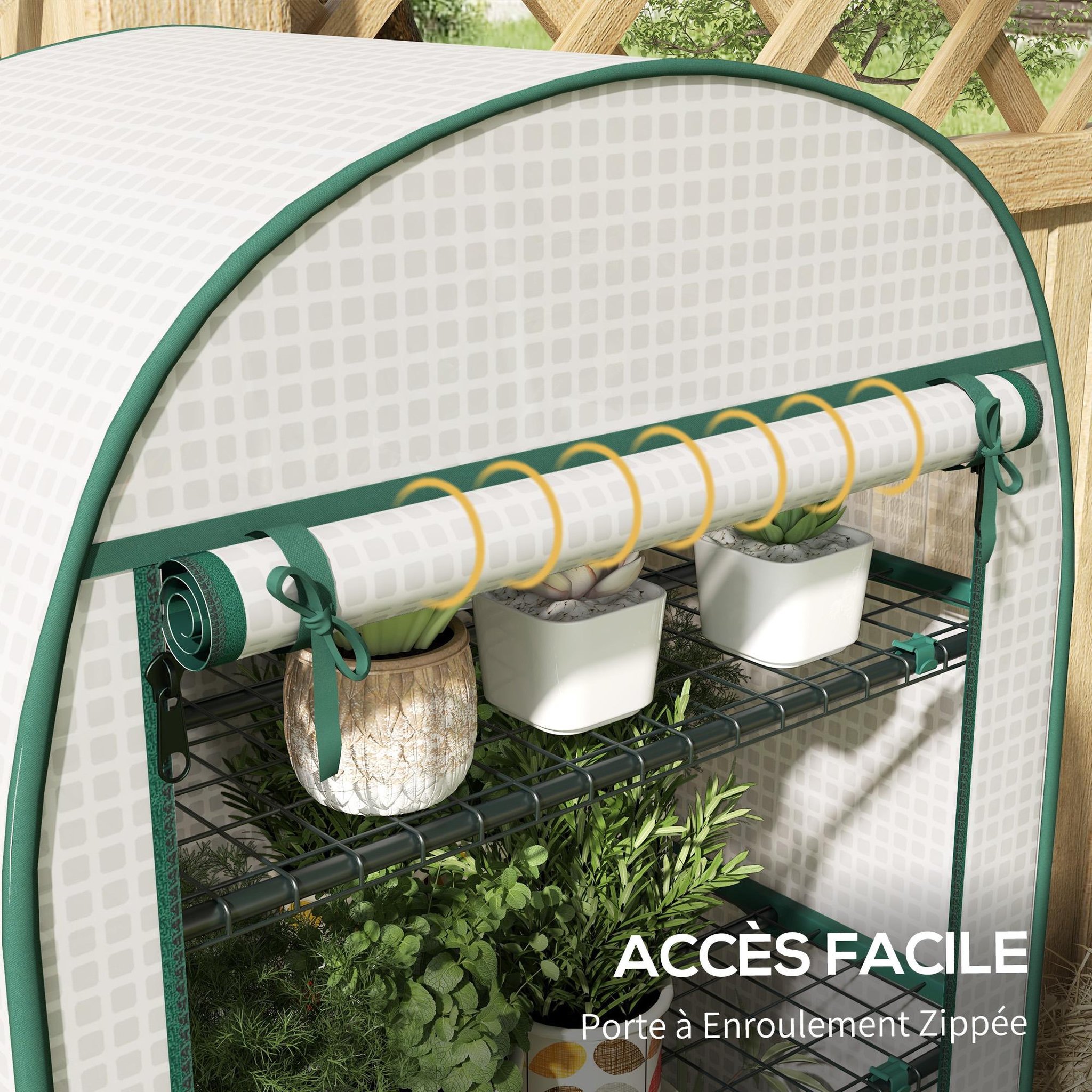 Voir la diapositive 5 : OUTSUNNY Serre de jardin serre de balcon 4 étagères métal porte zippée enroulable 80 x 49 x 160 cm pe blanc