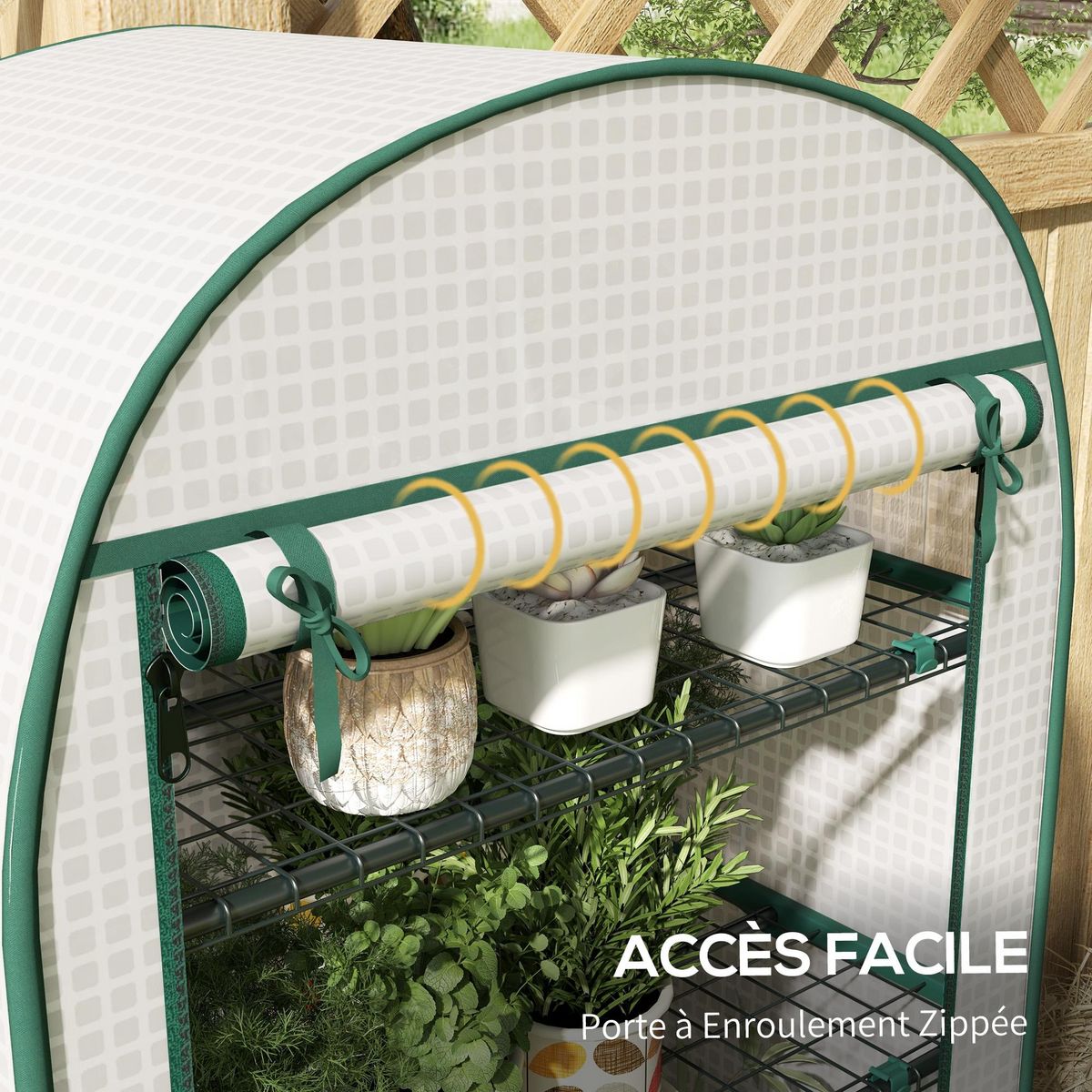 OUTSUNNY Serre de jardin serre de balcon 4 étagères métal porte zippée enroulable 80 x 49 x 160 cm PE blanc