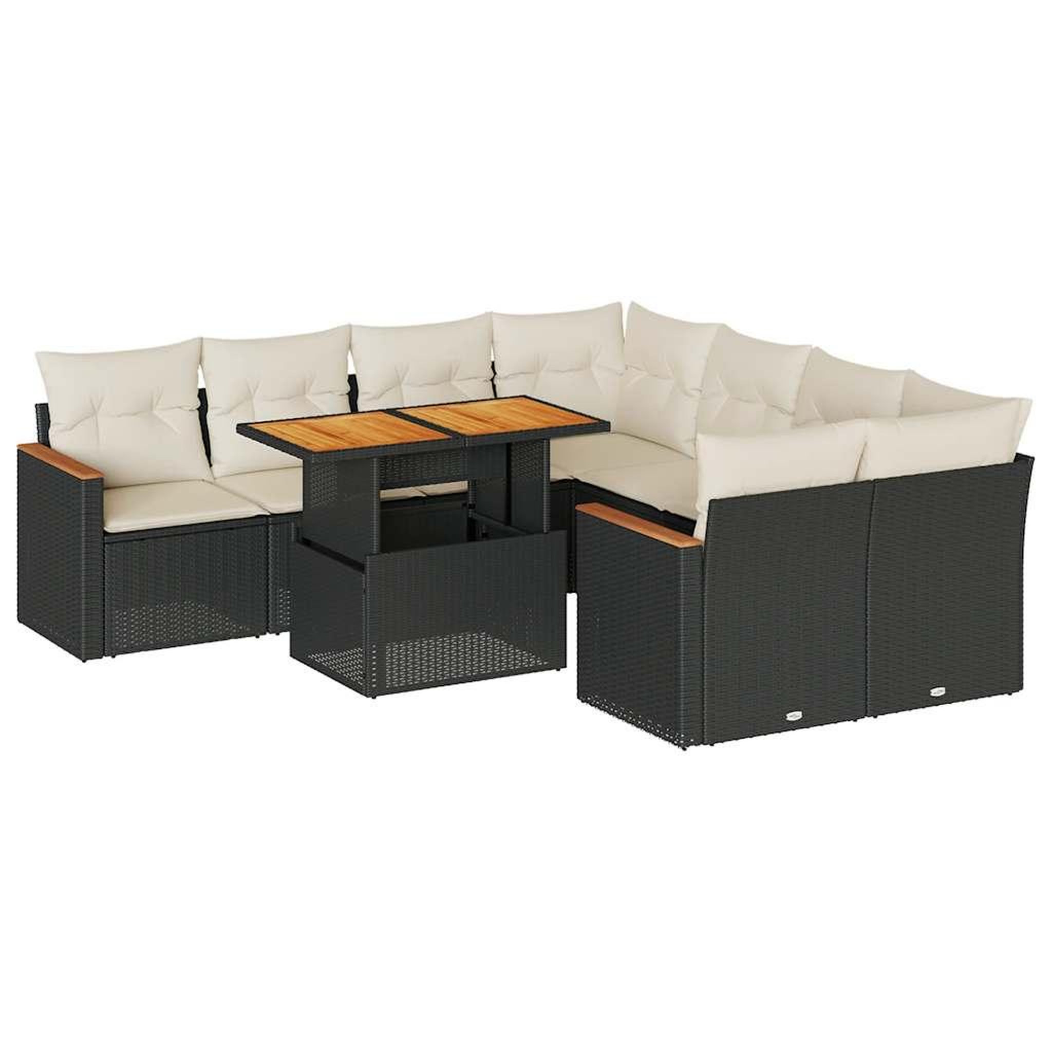 Voir la diapositive 2 : VIDAXL Salon de jardin avec coussins 9 pcs noir resine tressee acacia