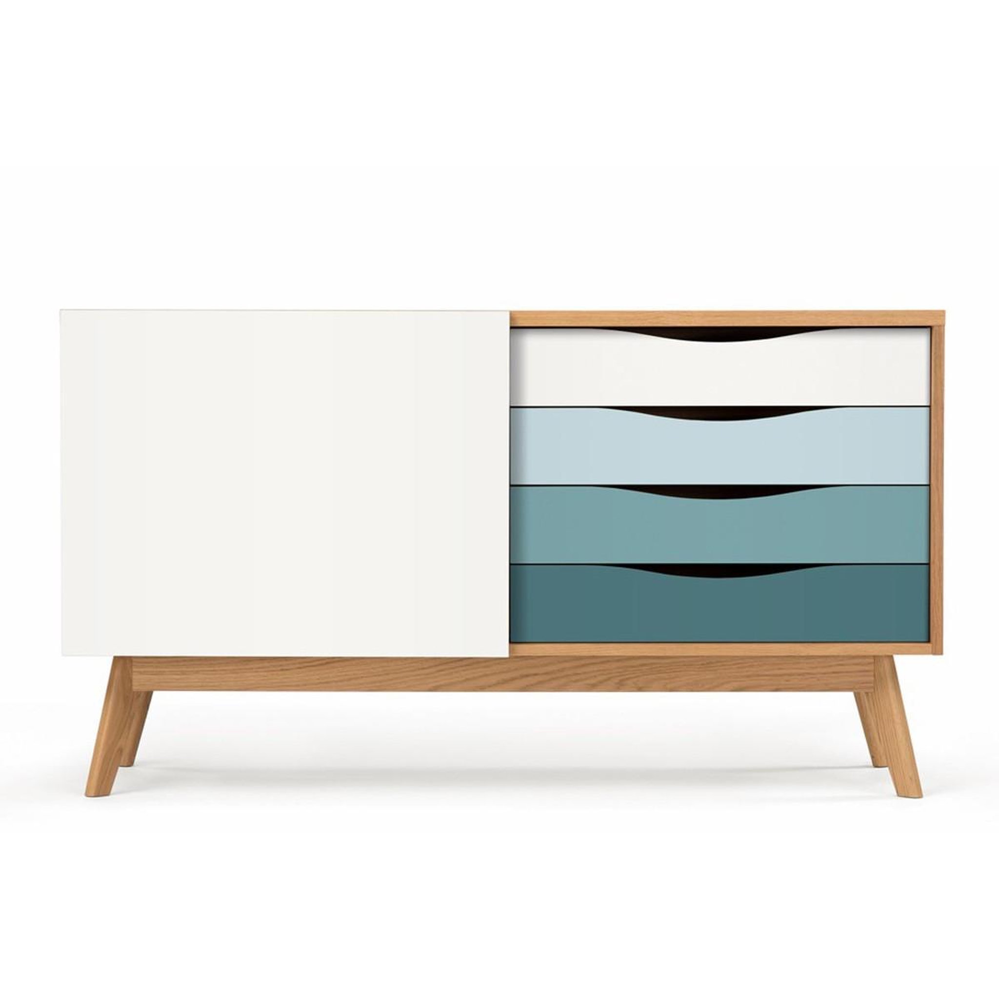 Paris Prix Buffet 4 tiroirs & 1 porte  avon  128cm chêne & turquoise