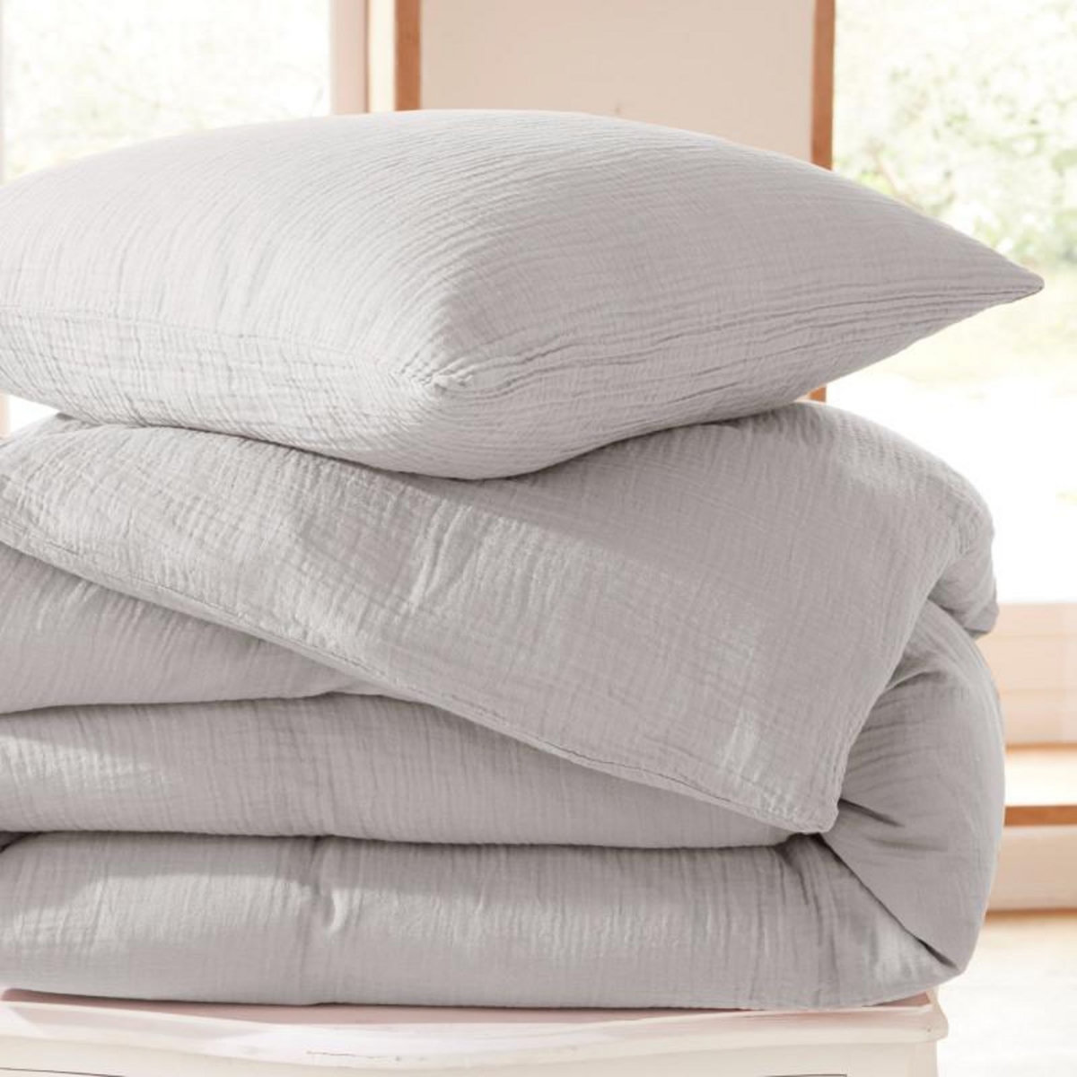 COTON PUR Parure de draps 4 pièces  Noah  Gaze de Coton pour lit 2 Places 160 cm