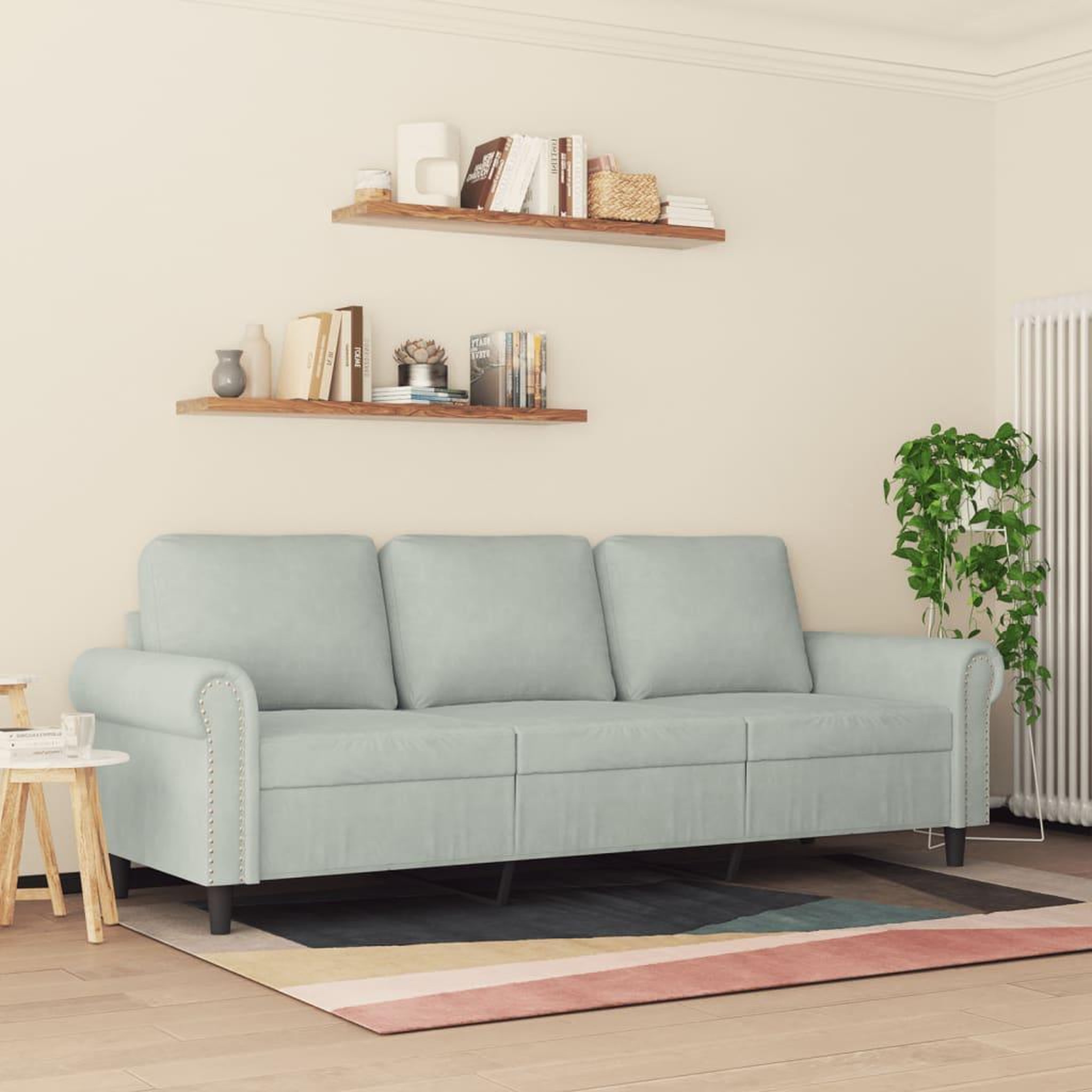 Voir la diapositive 3 : VIDAXL Canape a 3 places Gris clair 180 cm Velours