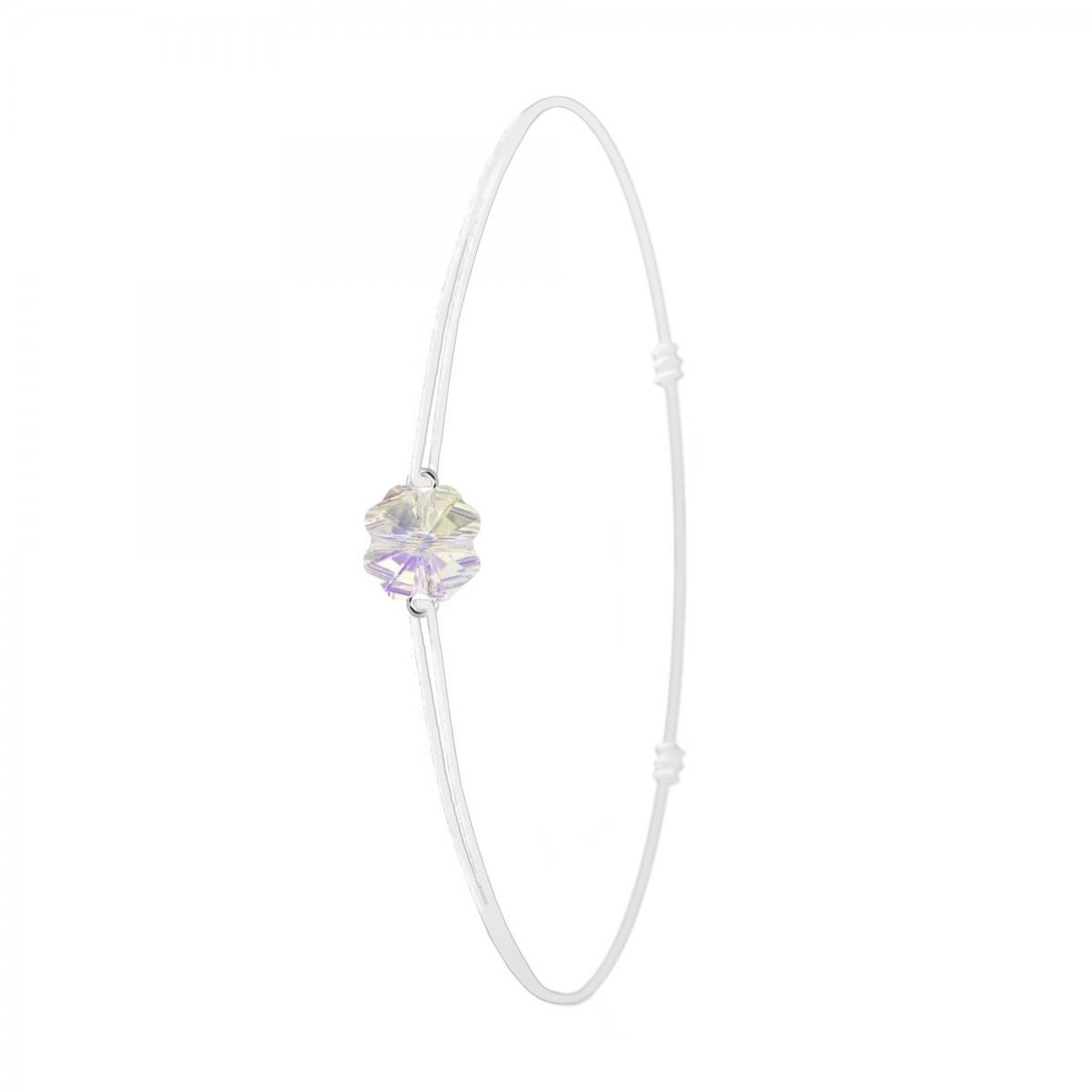 SC CRYSTAL Bracelet élastique blanc et trèfle SC Crystal orné de Cristaux scintillants