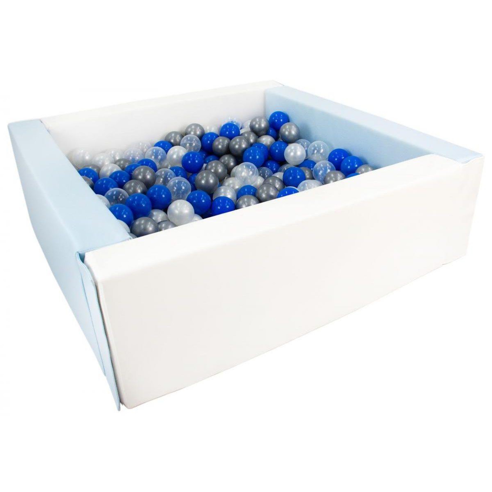 VELINDA Piscine à balles carrée avec 300 balles - blanc, bleu (pastel)/perle, transparent, bleu, argent