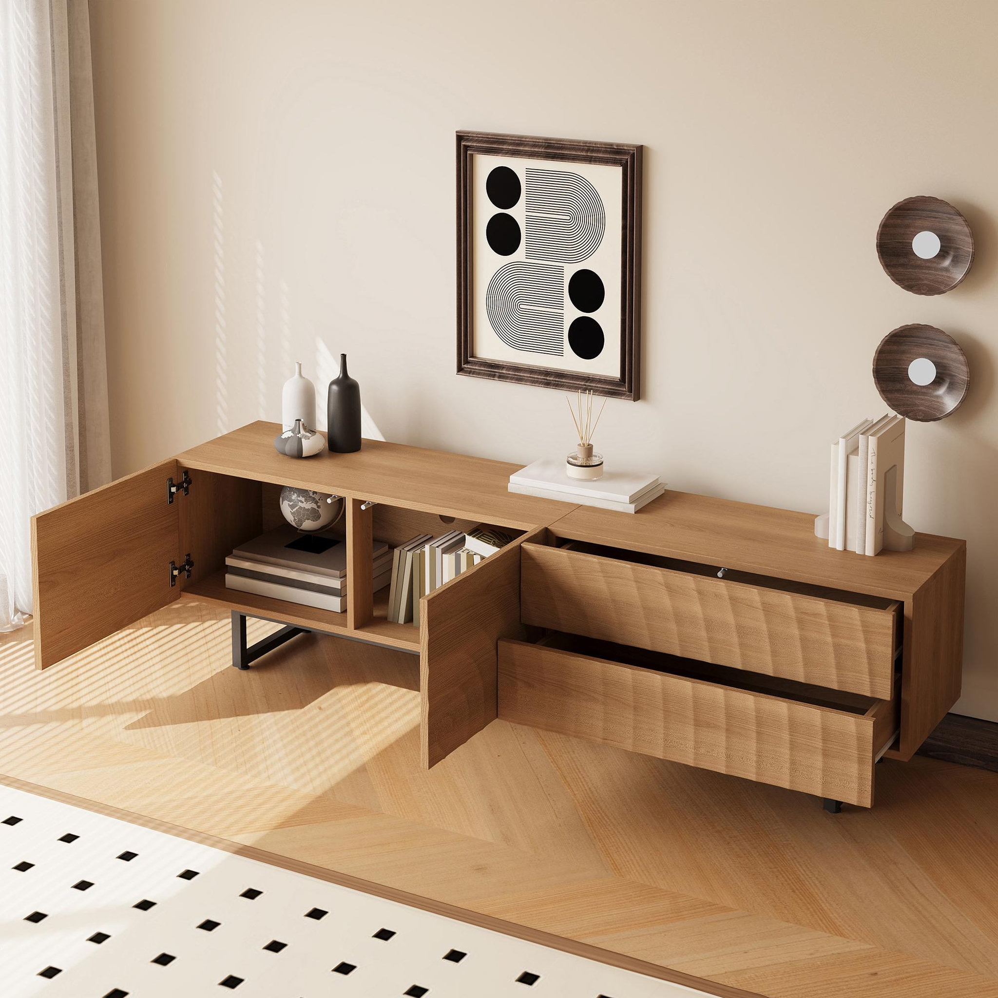 Voir la diapositive 5 : MERAX Meuble tv naturel 180 cm panneau de particules