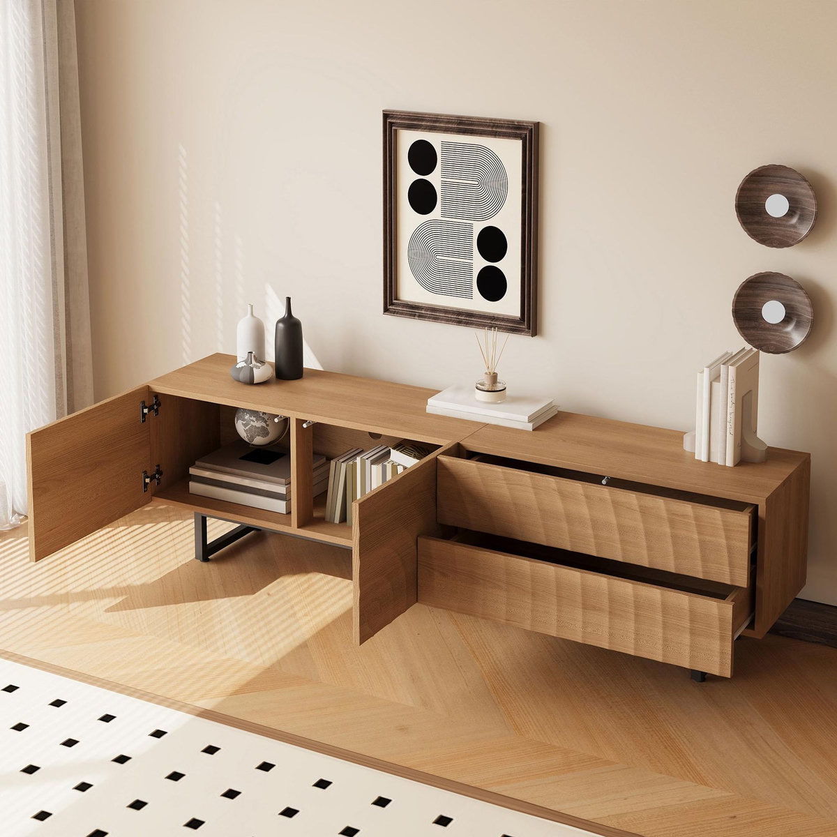 MERAX Meuble tv naturel 180 cm panneau de particules