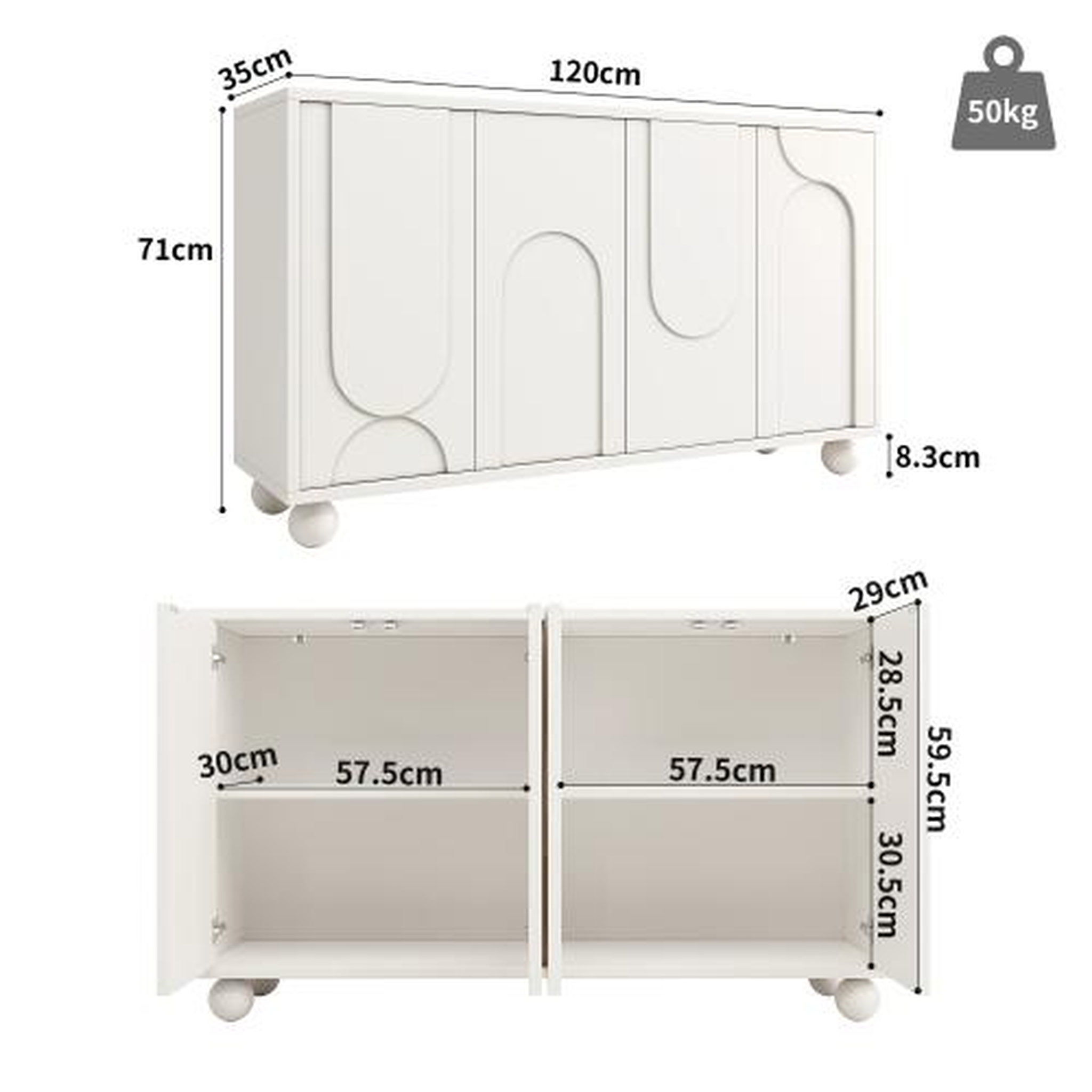 Voir la diapositive 3 : MERAX Buffet 4 porte(s) 0 tiroir(s) - 120 cm blanc mdf