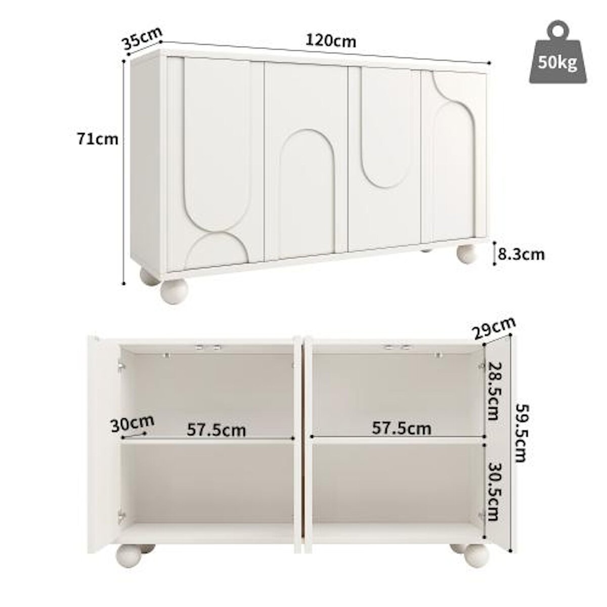 MERAX Buffet 4 porte(s) 0 tiroir(s) - 120 cm blanc mdf