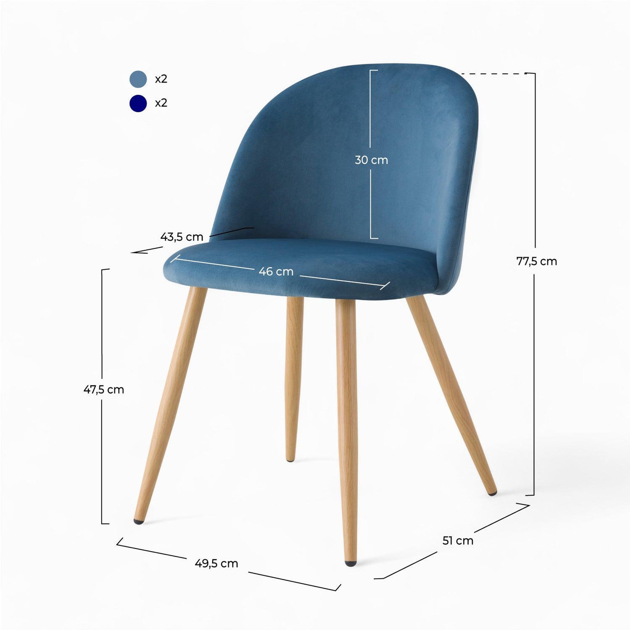Voir la diapositive 4 : MAISON PAVANE Pack 4 chaises en velours bleu foncé et bleu-cozy