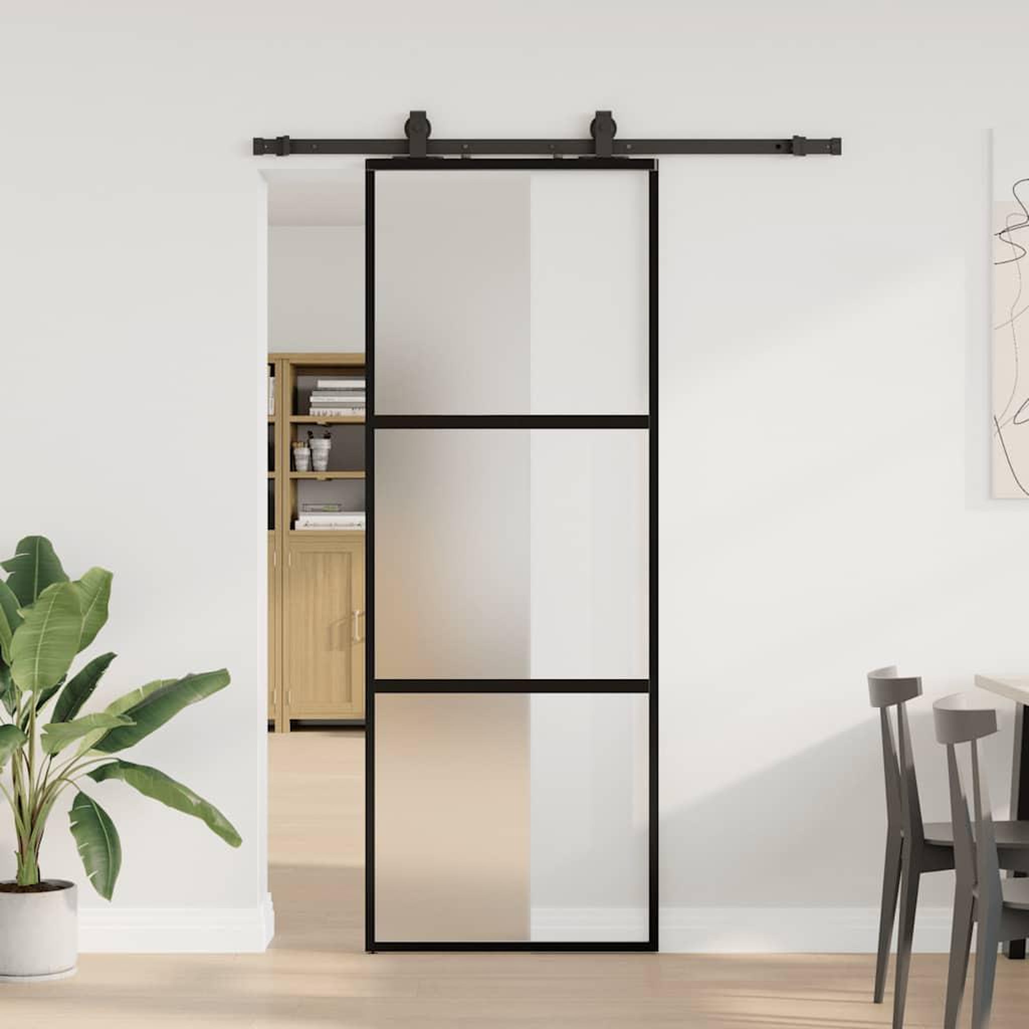 VIDAXL Porte coulissante kit quincaillerie noir 76x205 cm verre trempe