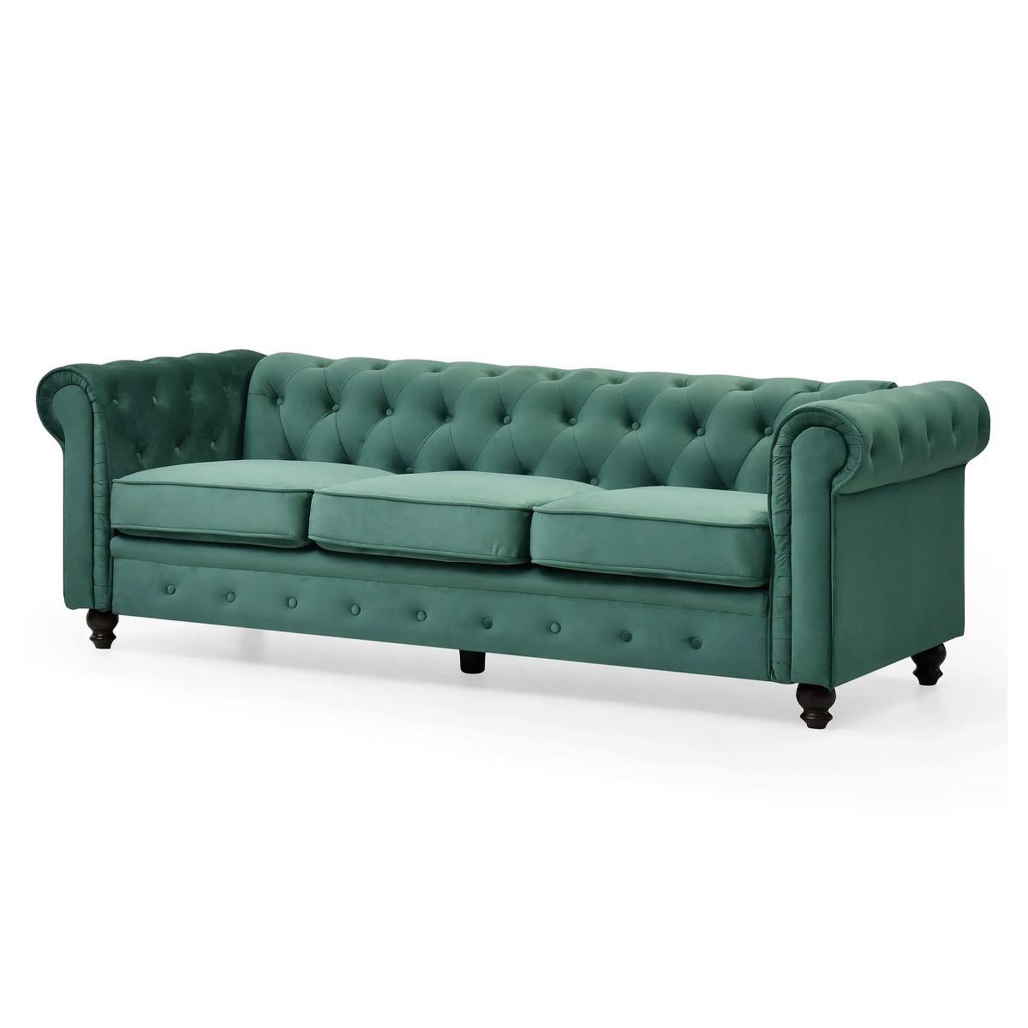 Voir la diapositive 2 : Paris Prix Canapé 3 places velours  chesterfield  209cm vert