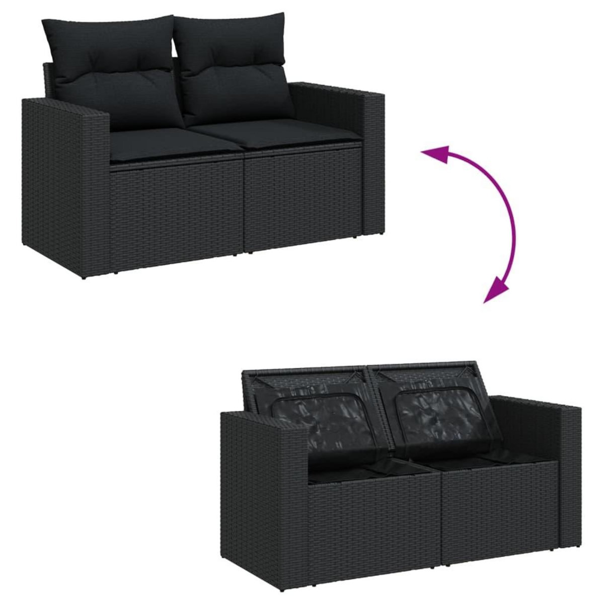 VIDAXL Salon de jardin 7 pcs avec coussins noir resine tressee