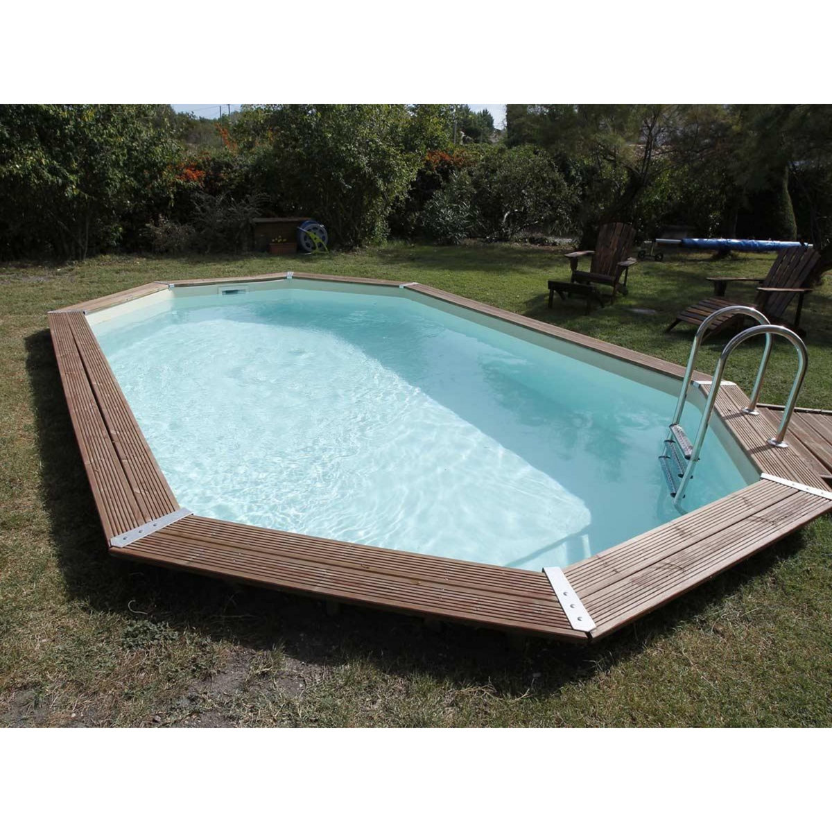 Ubbink Piscine bois Océa 6,10 x 4,00 x 1,30 m - Liner gris - Ubbink