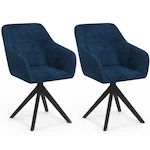 ID MARKET Lot de 2 chaises pivotantes de salle à manger, fauteuils de table MADY en velours bleu