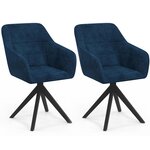 ID MARKET Lot de 2 chaises pivotantes de salle à manger, fauteuils de table MADY en velours bleu