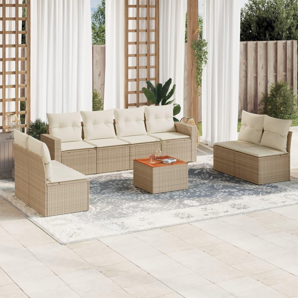VIDAXL Salon de jardin avec coussins 9 pcs beige resine tressee