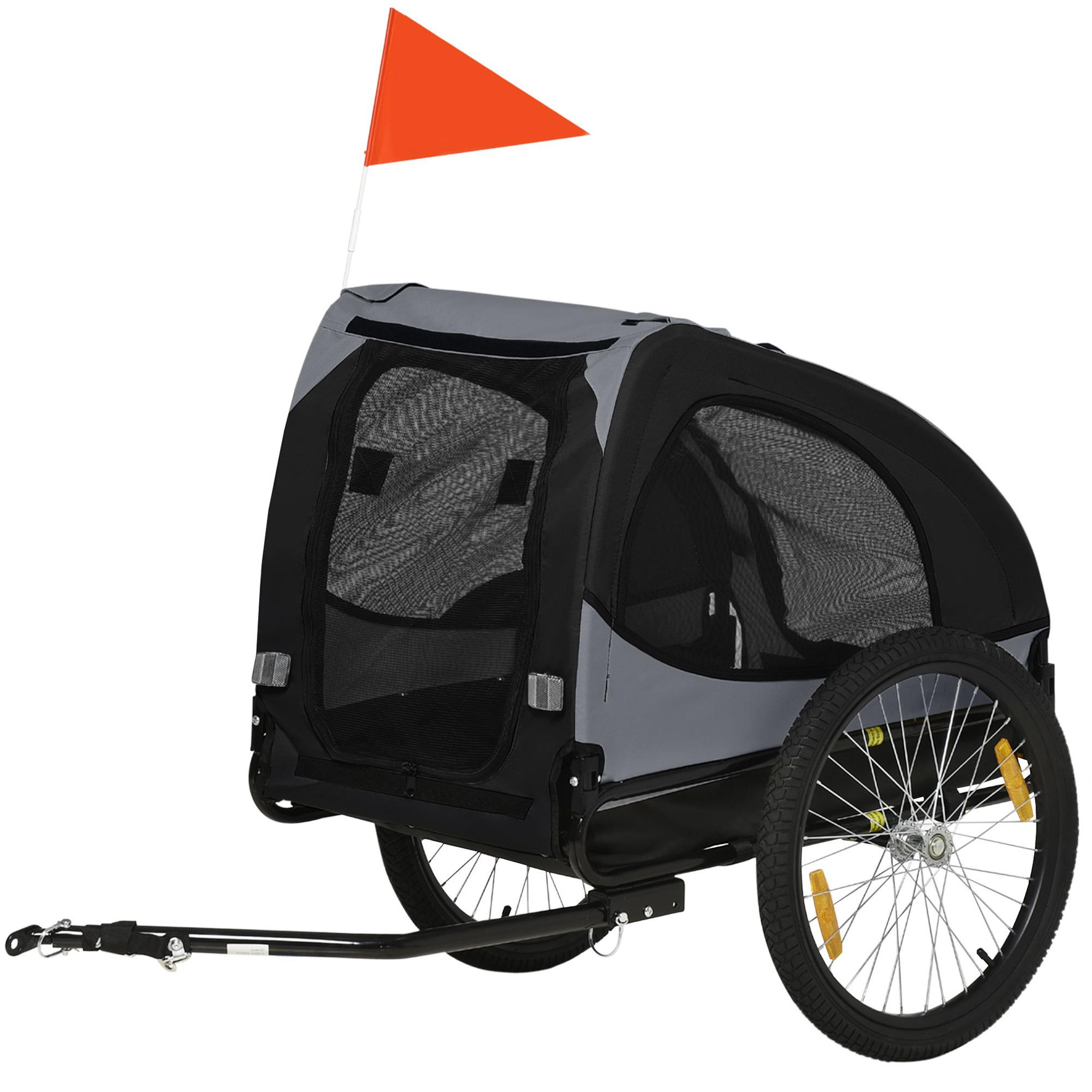 PAWHUT Remorque vélo pour chien 20 kg pliable barre attelage fixation réflecteurs drapeau noir