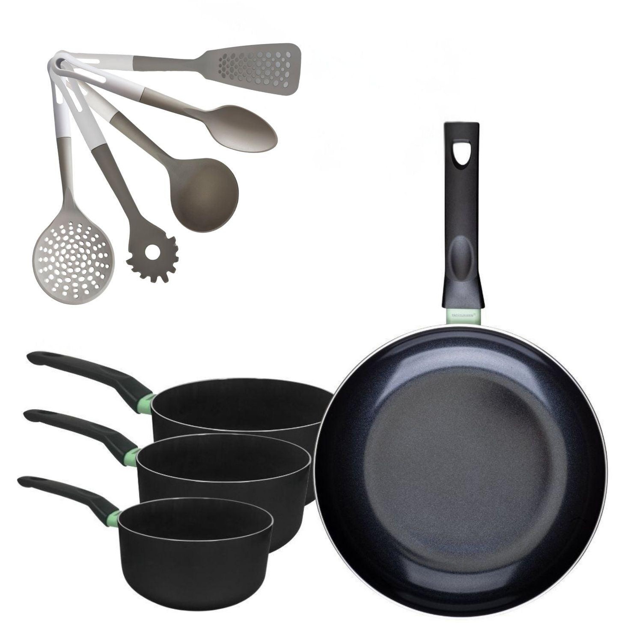 Fackelmann Batterie de cuisine avec 1 poêle 30 cm et 3 casseroles 16/18/20 cm et 5 ustensiles de cuisine fackelmann brandao vario