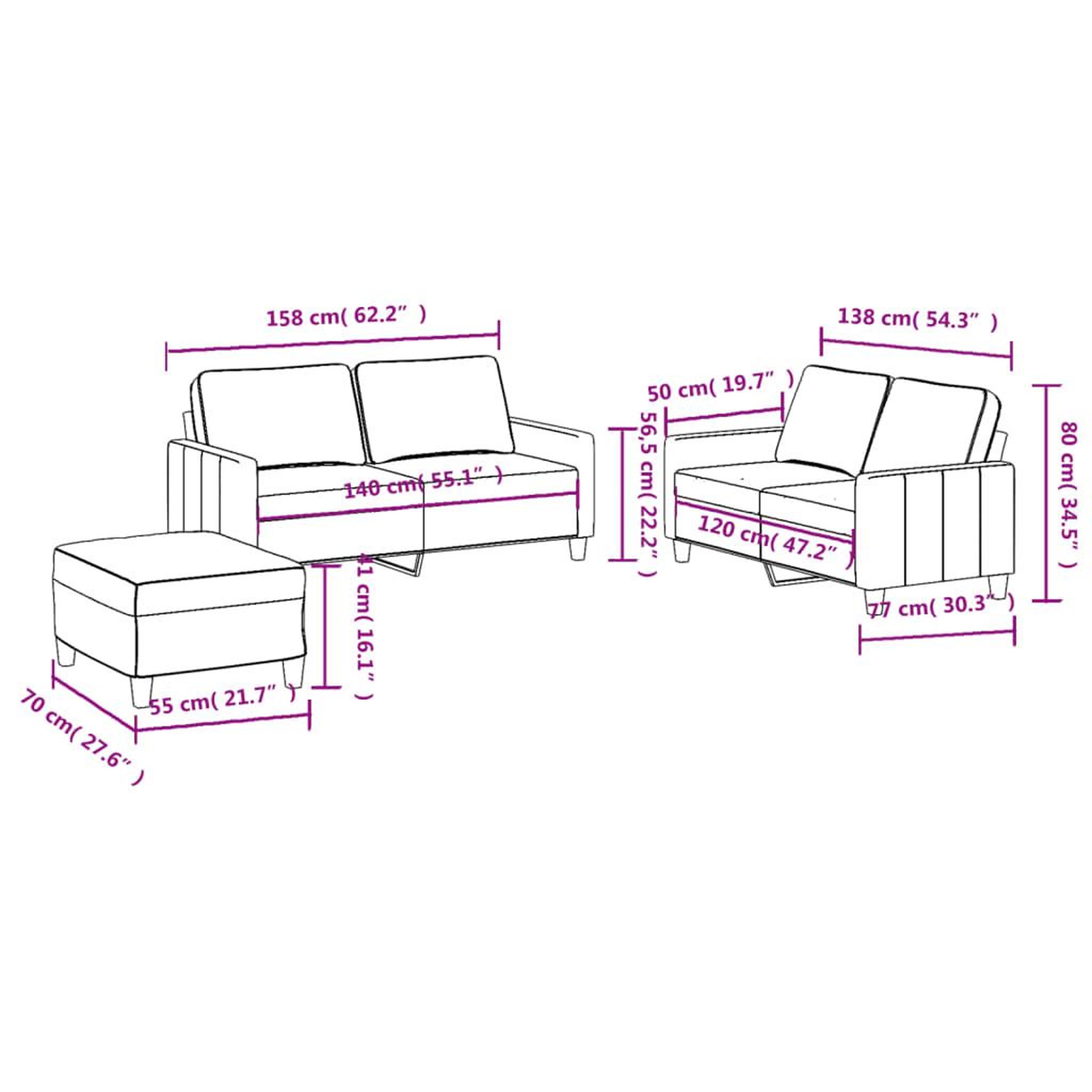 Voir la diapositive 6 : VIDAXL Ensemble de canapes 3 pcs avec coussins Gris clair Tissu