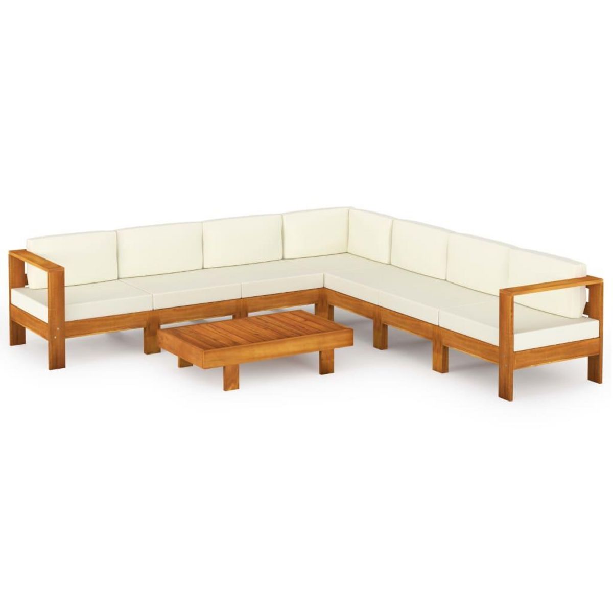 VIDAXL Salon de jardin 8 pcs avec coussins blanc creme Bois d'acacia