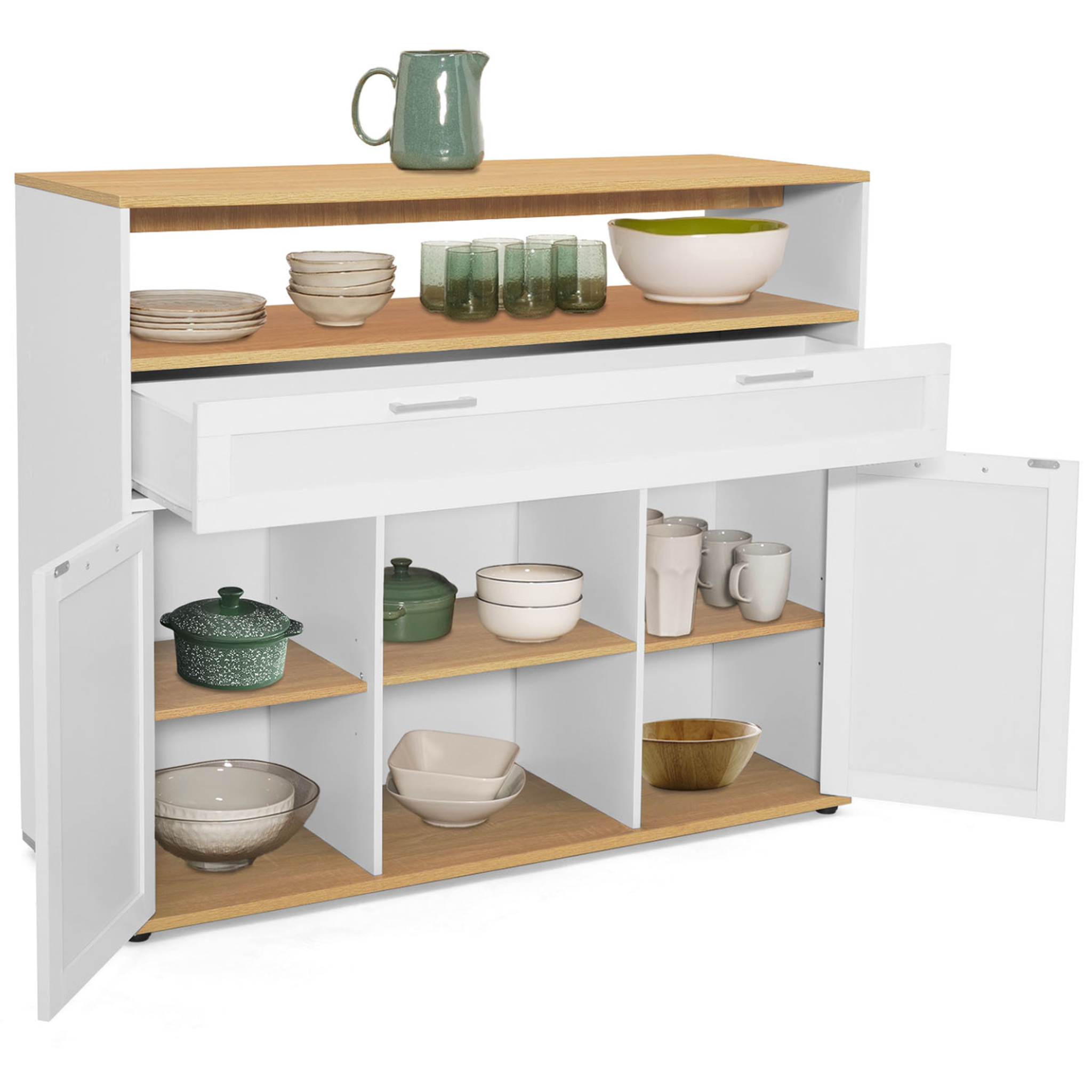 Voir la diapositive 4 : ID MARKET Meuble de bar extensible en table à manger 2 personnes vito blanc et plateau bois