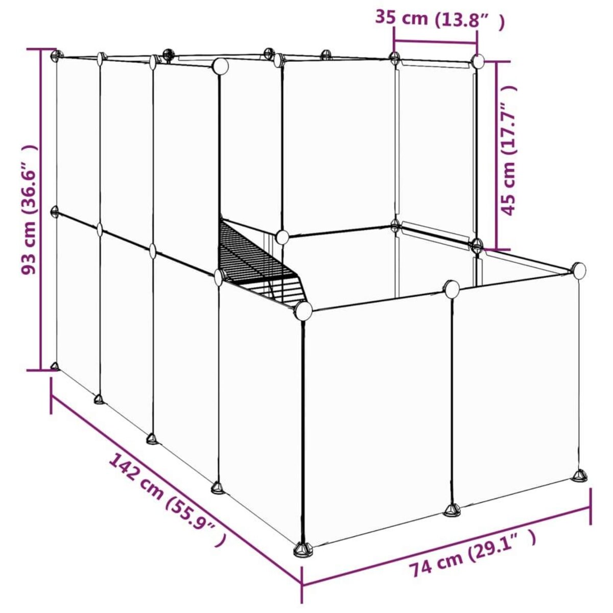 VIDAXL Cage pour petits animaux Noir 142x74x93 cm PP et Acier