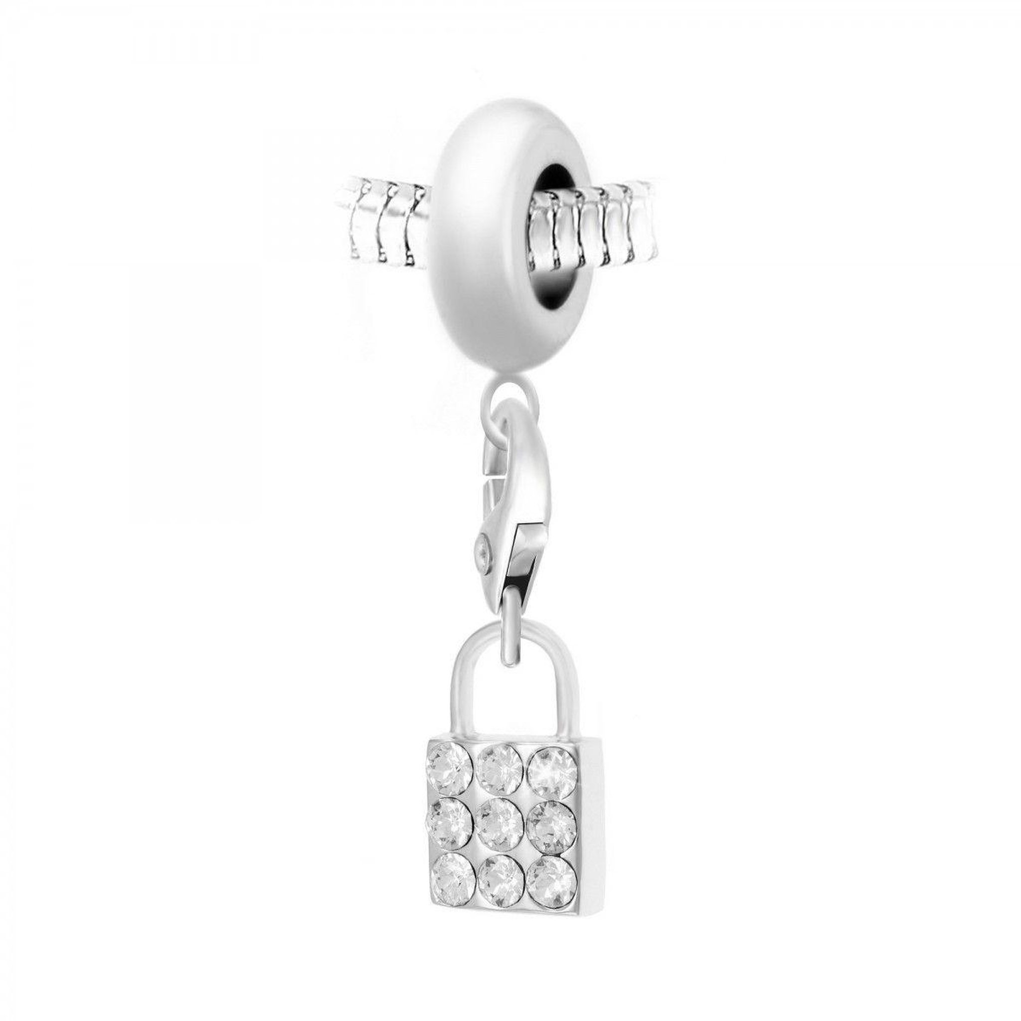 SC CRYSTAL Charm perle SC Crystal en acier avec pendentif cadenas orné de Cristaux scintillants