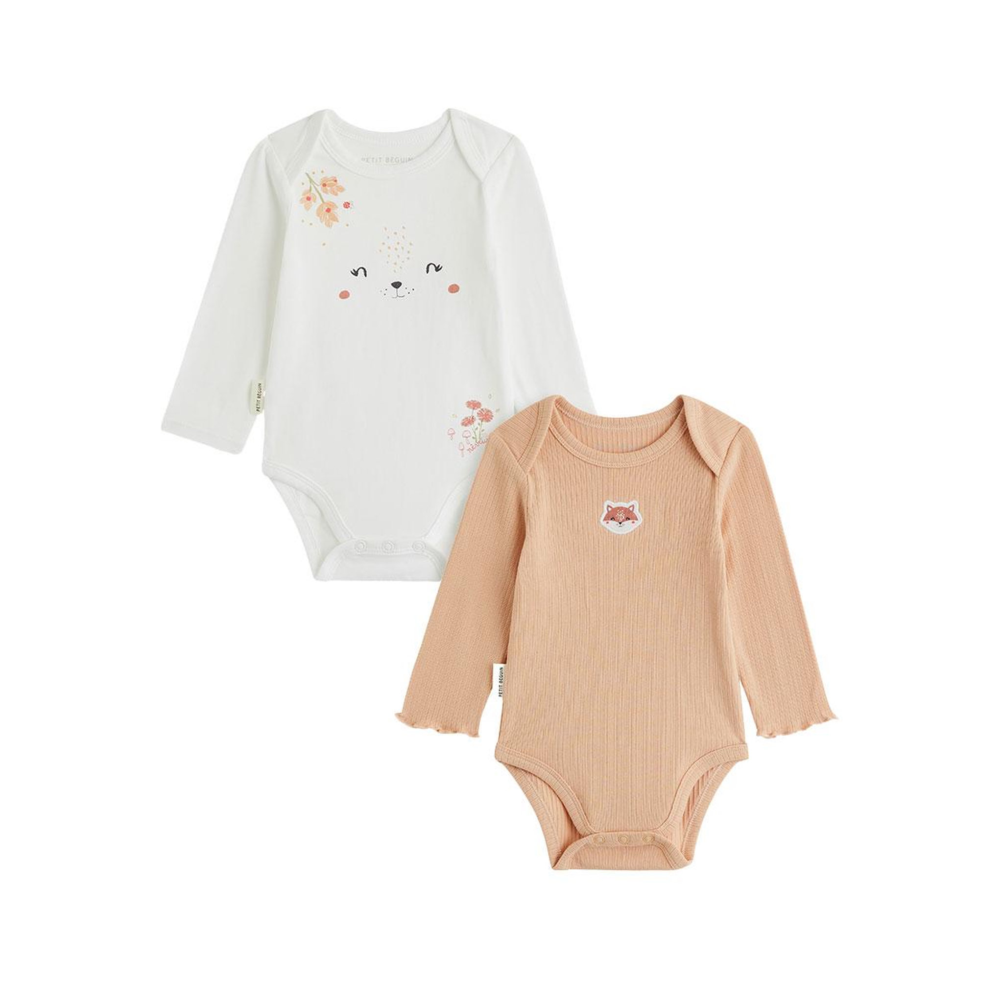PETIT BEGUIN Lot de 2 bodies bébé manches longues petite rêveuse. Coloris disponibles : Rose