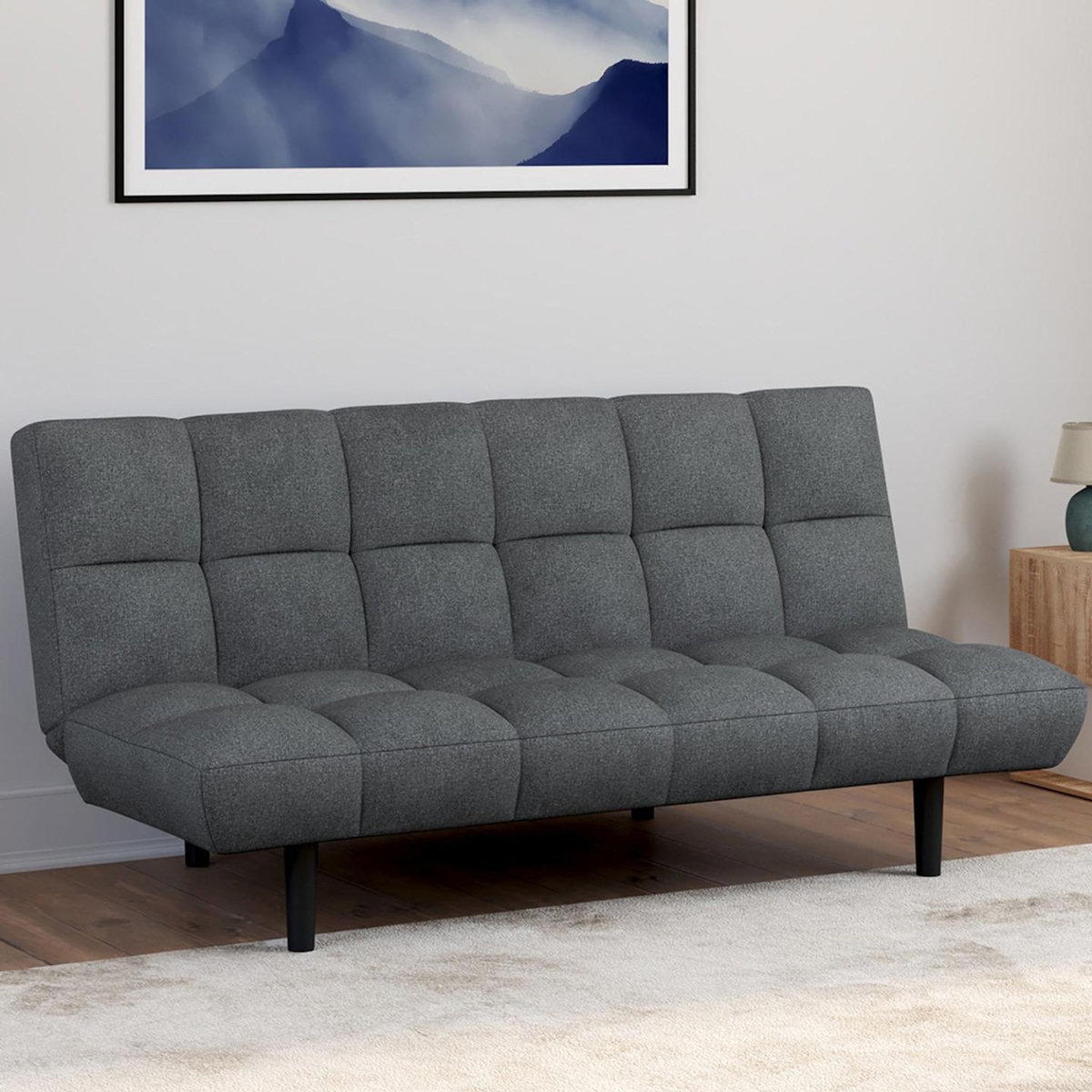 ID MARKET Canapé clic clac 3 places capitonné SALOME en tissu gris anthracite