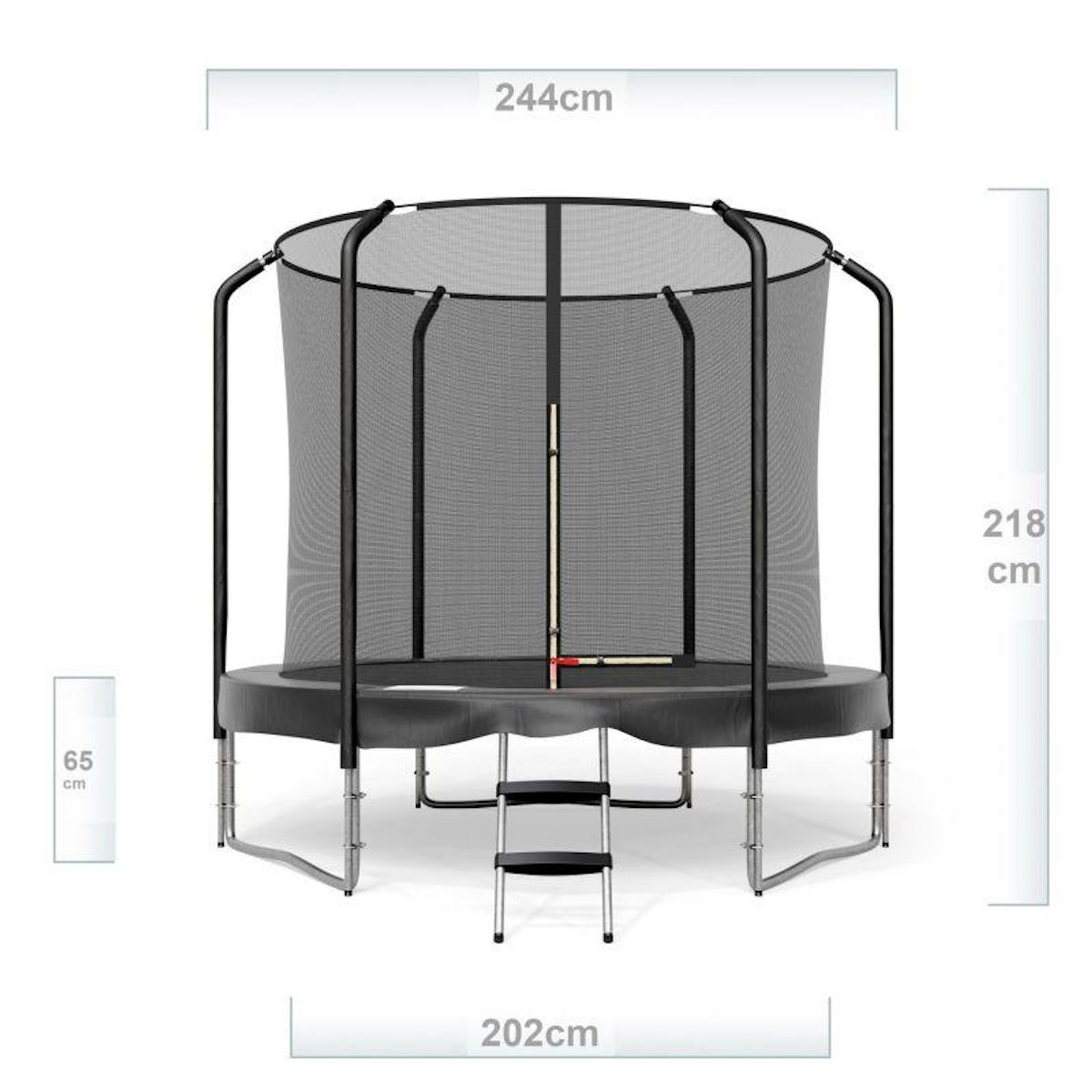 JUMP4FUN Trampoline Semi-Pro 8FT / 244cm Noir avec Filet de sécurité, Tapis de saut, Coussin de protection, Echelle