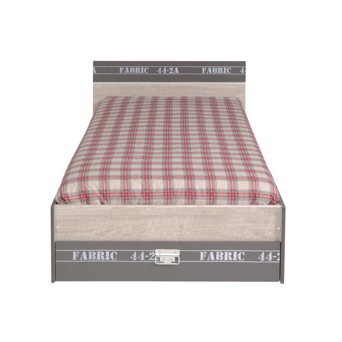 Lit junior style industriel couchage 90x200cm + 1 tiroir de rangement bout de lit LOFTY