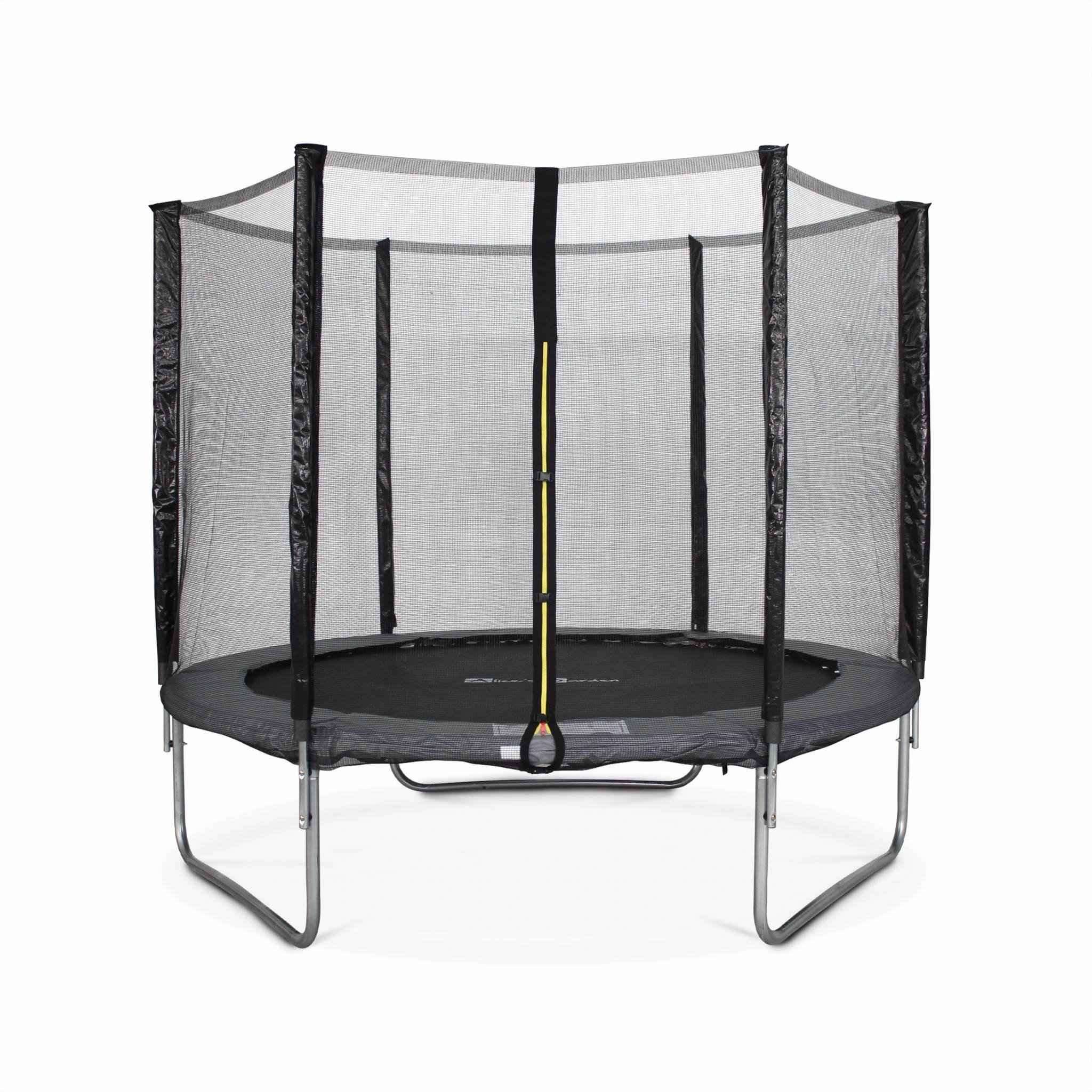 Voir la diapositive 1 : SWEEEK Trampoline rond Ø 250cm gris avec son filet de protection - Pluton - Trampoline de jardin 2.5m| Qualité PRO. | Normes EU.