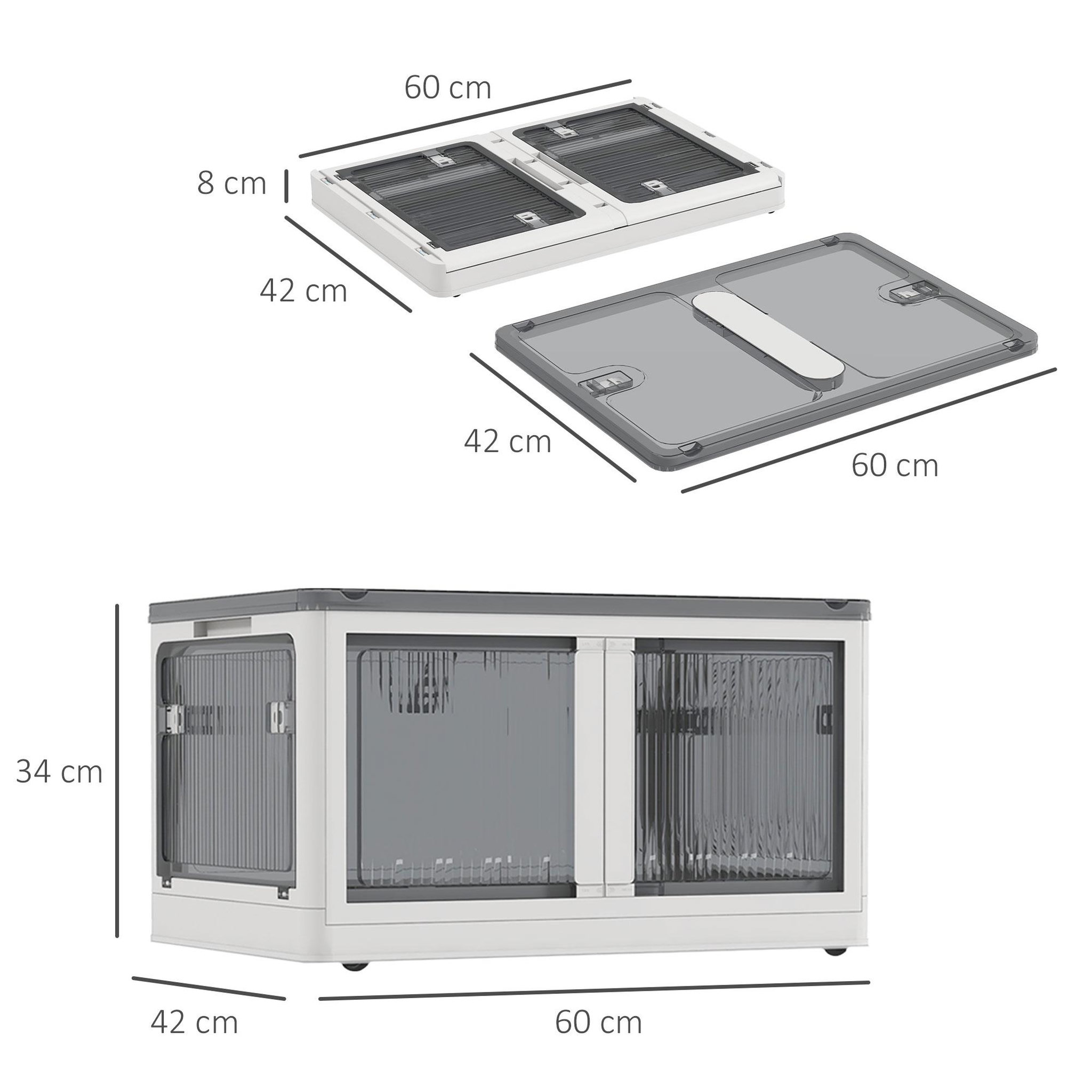 Voir la diapositive 3 : HOMCOM Ensemble de 3 boîtes de rangement 69L pliables empilables - couvercle, roulettes - blanc gris