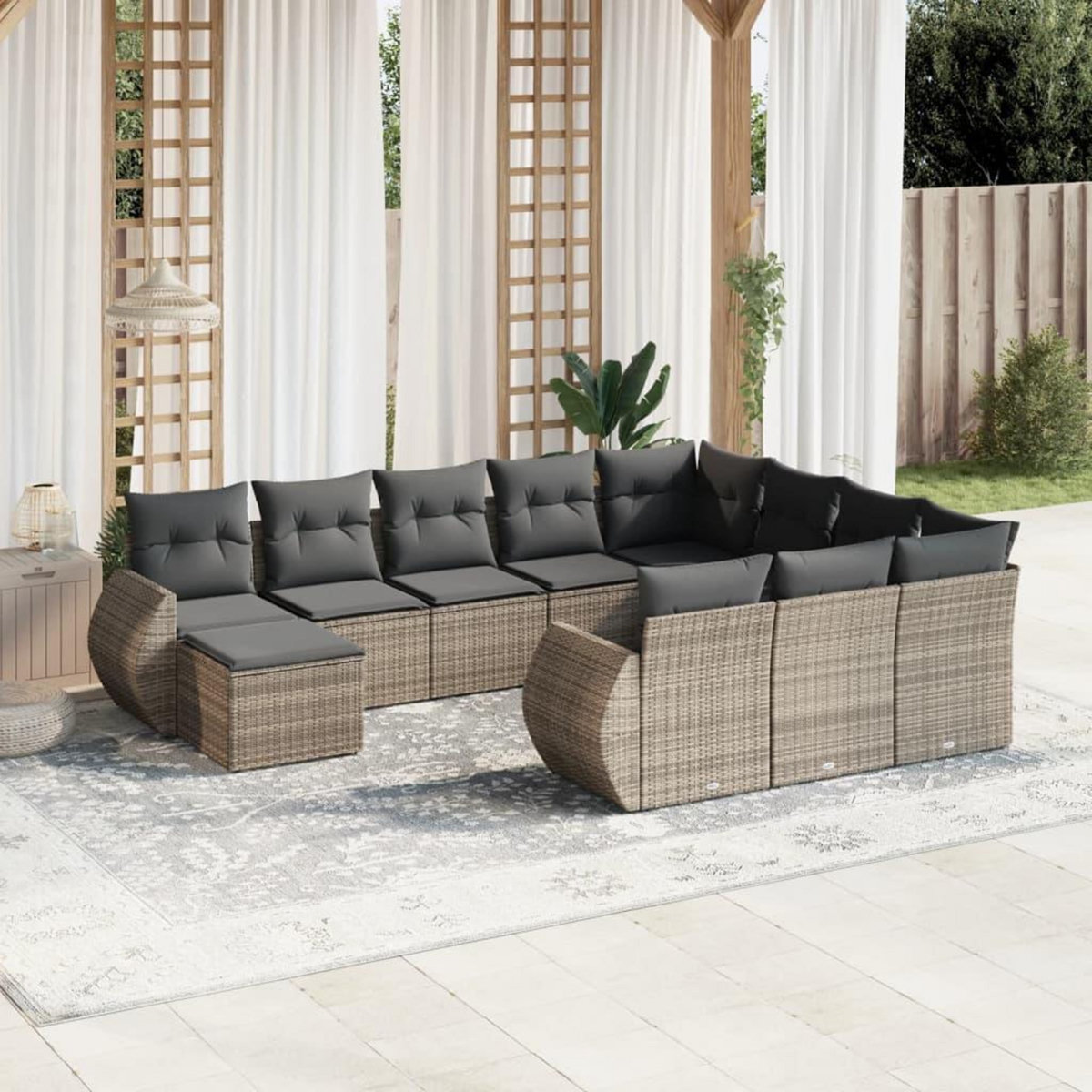 VIDAXL Salon de jardin 11 pcs avec coussins gris resine tressee