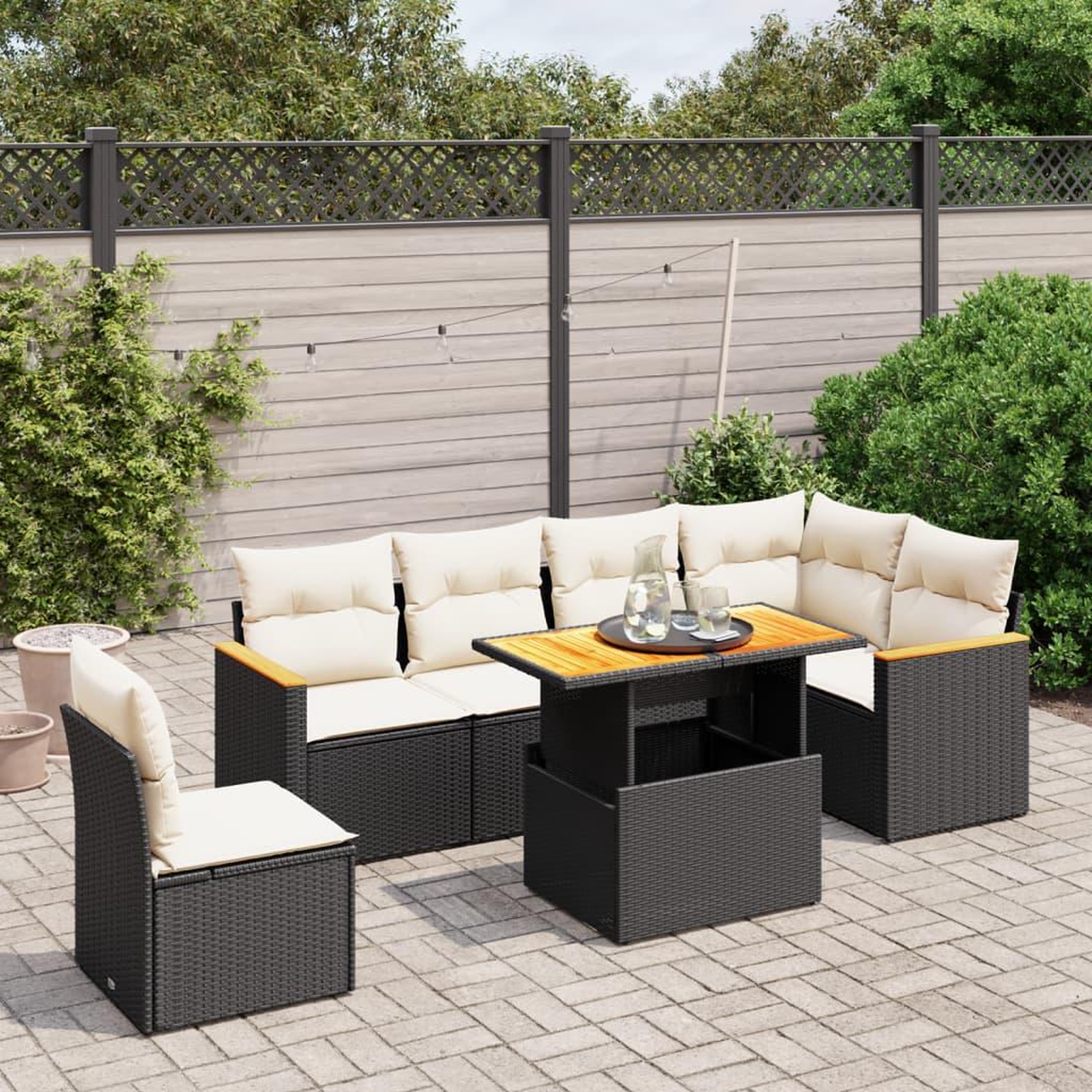 VIDAXL Salon de jardin 7 pcs avec coussins noir resine tressee