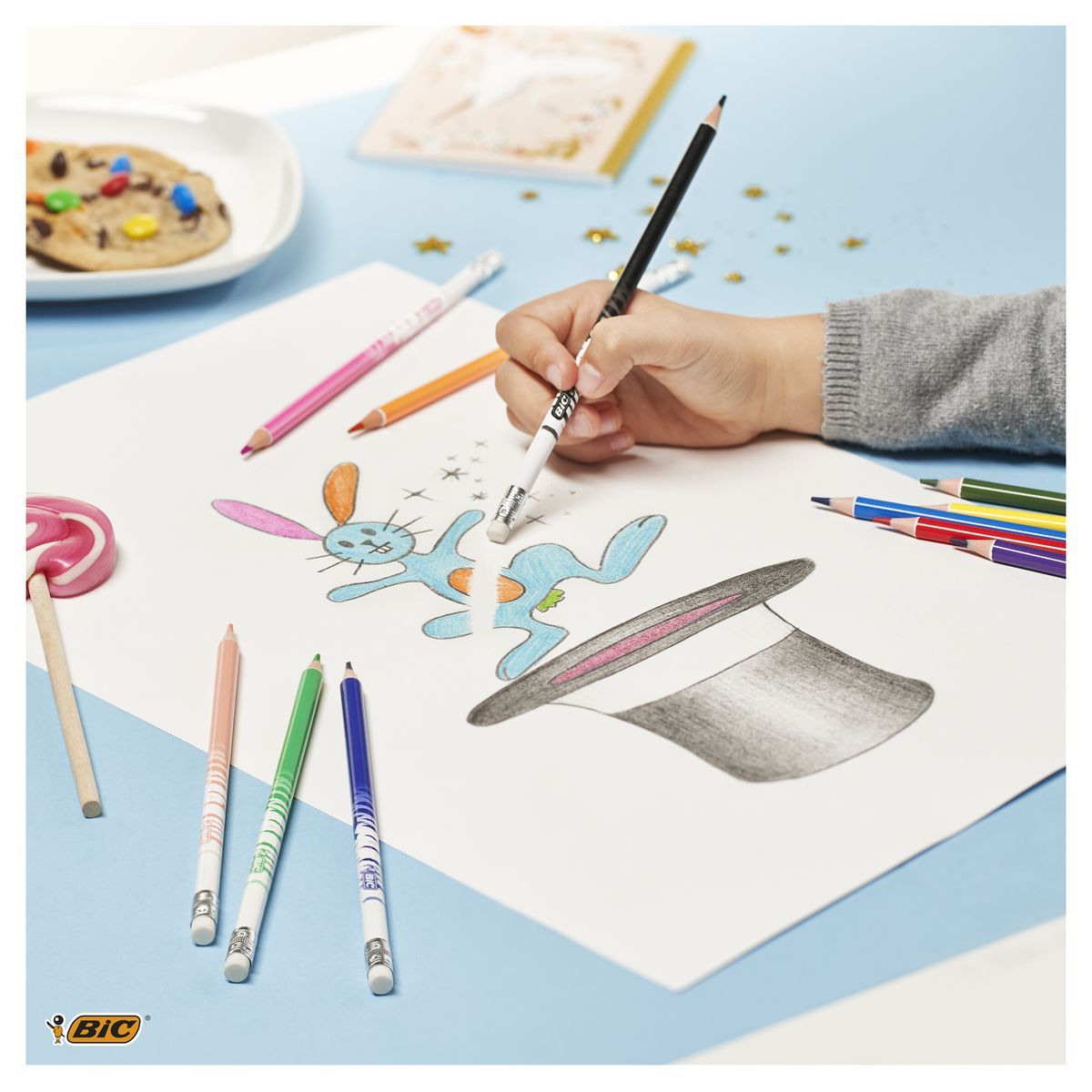 BIC Etui de 24 crayons de couleur effaçables Kids Evolution Illusion