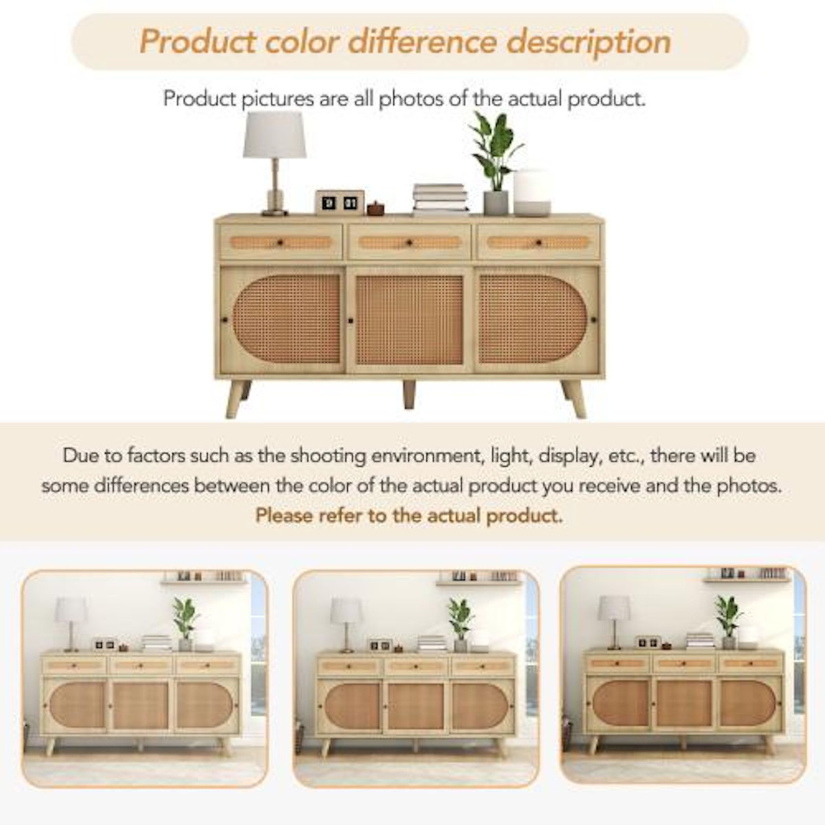 MERAX Buffet 3 porte(s) 3 tiroir(s) - 140 cm naturel panneau de particules