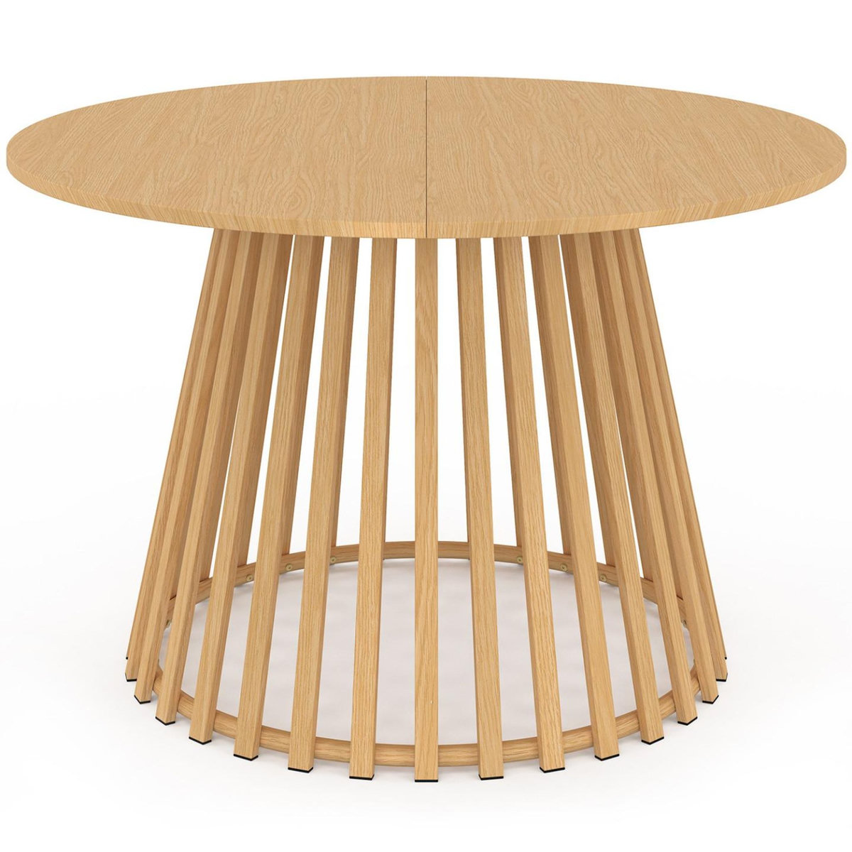 ID MARKET Table de jardin ronde SOLAL 120 cm 6 personnes avec pied lattes en métal effet bois