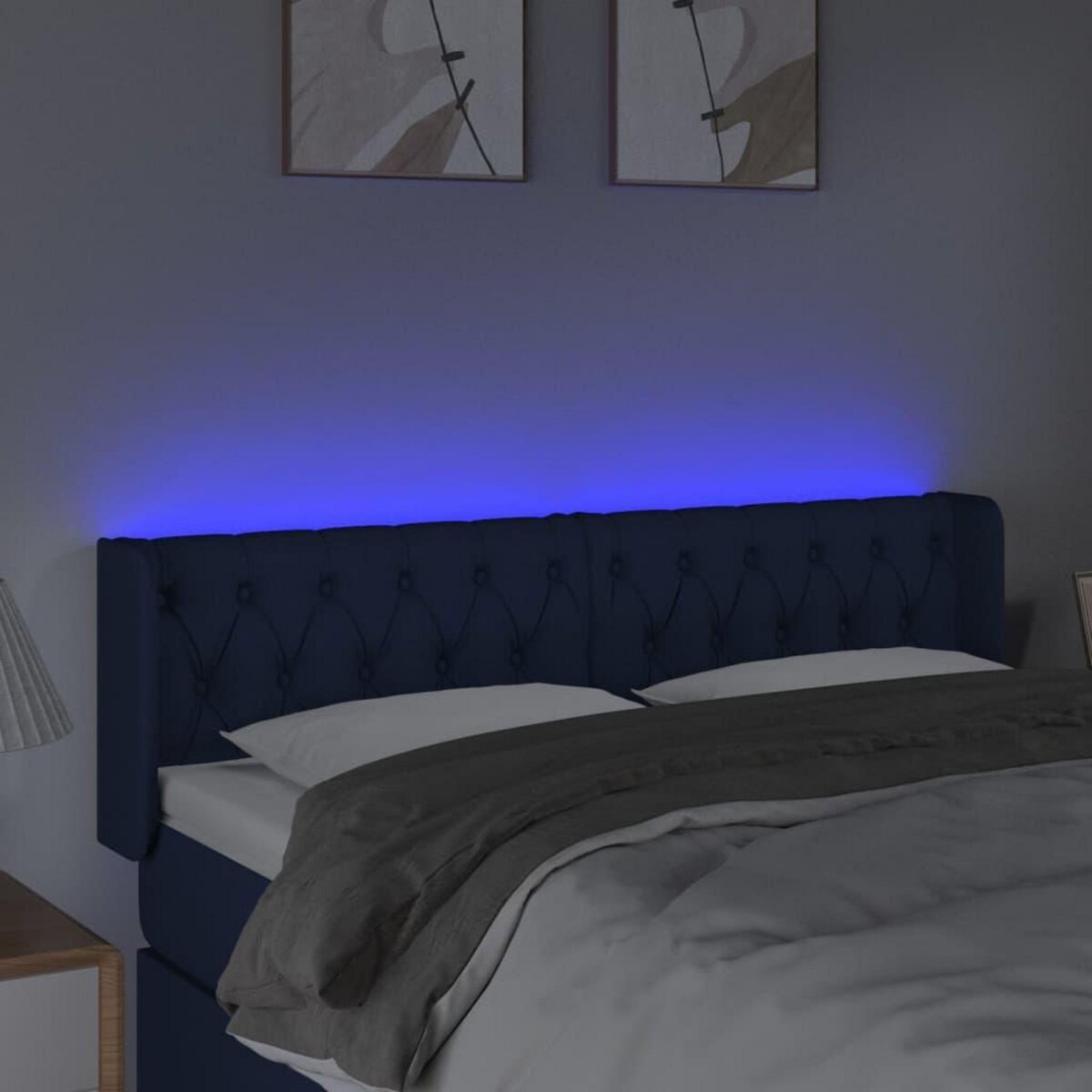 VIDAXL Tete de lit a LED Bleu 163x16x78/88 cm Tissu