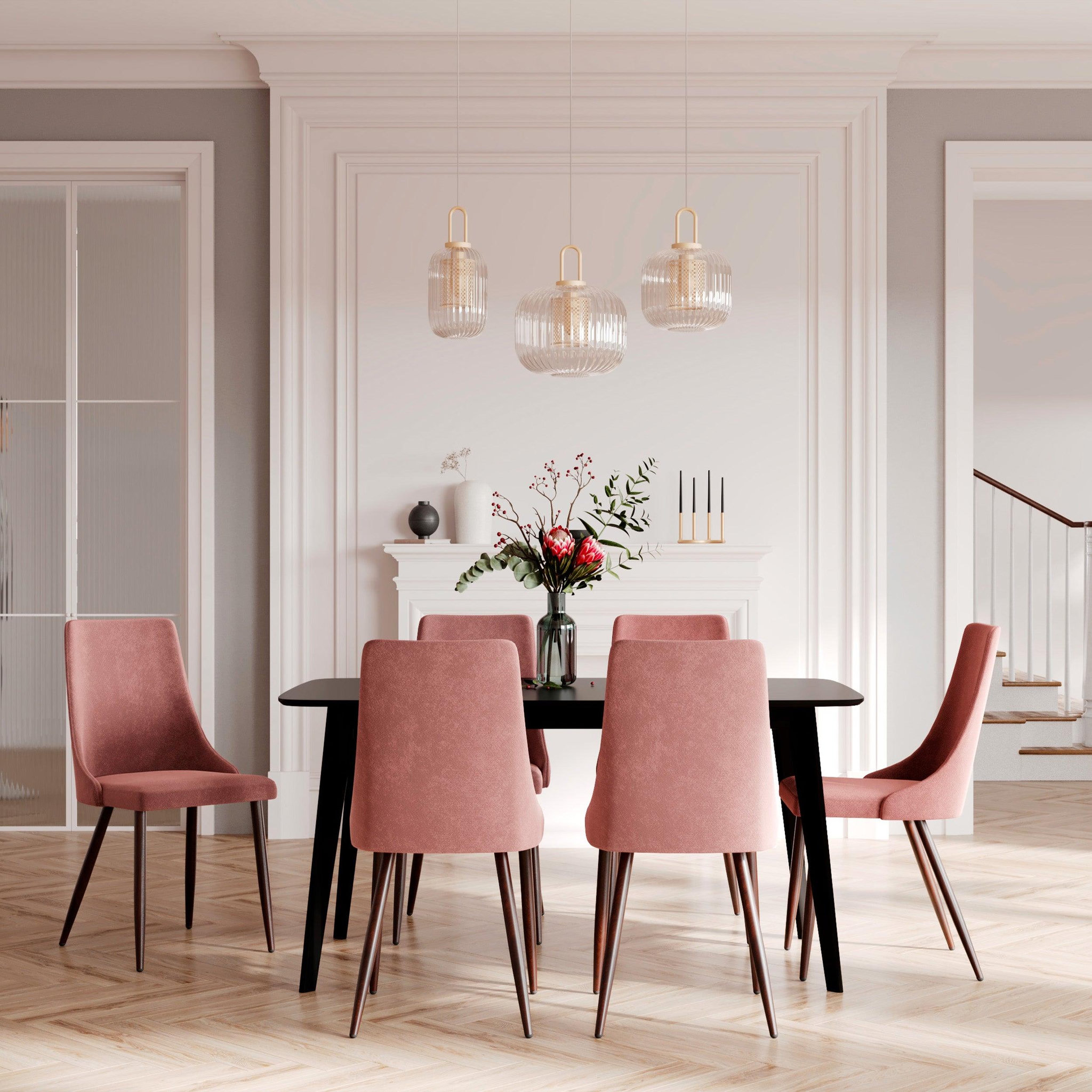 Voir la diapositive 5 : MAISON PAVANE Lot de 2 chaises en velours rose-vinni