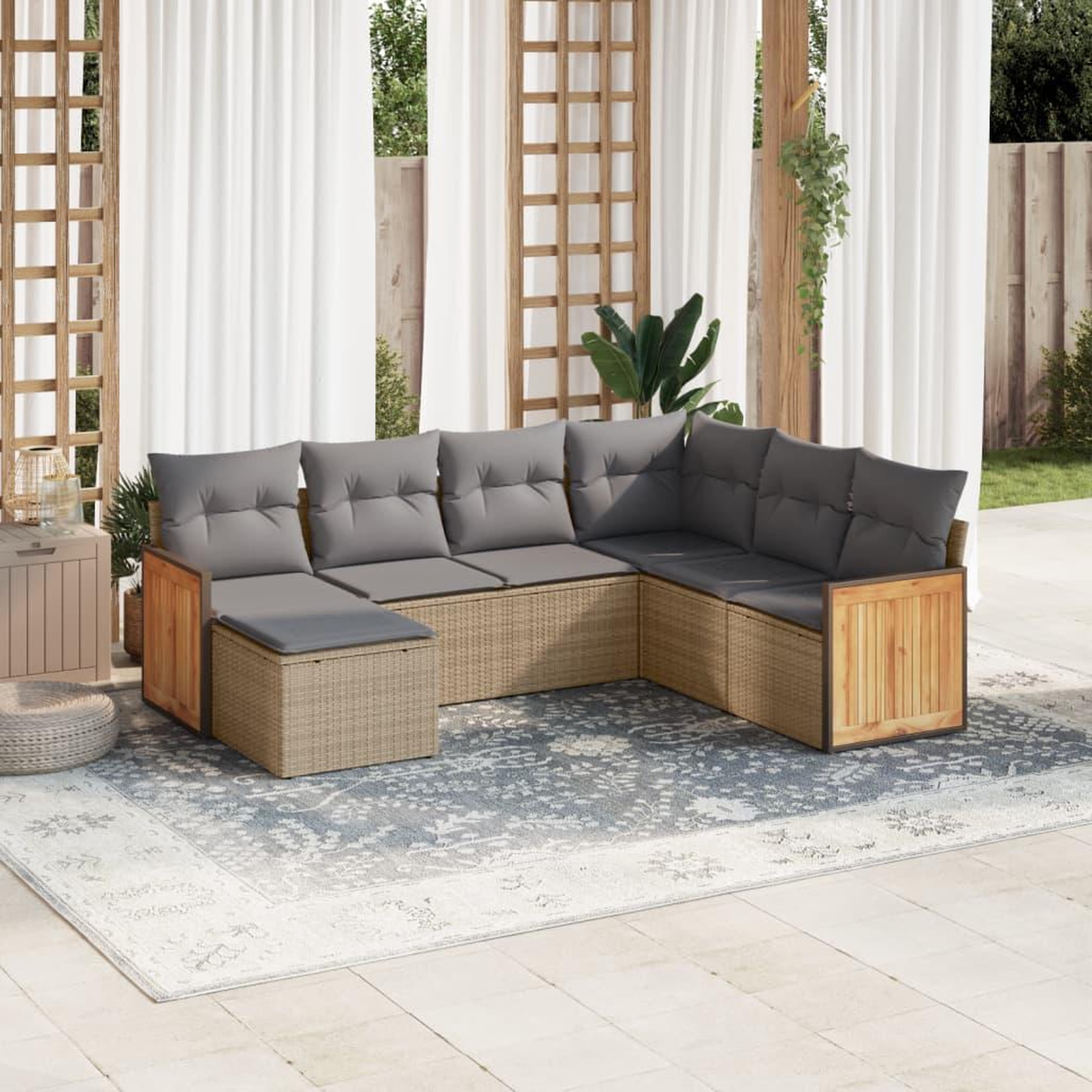 VIDAXL Salon de jardin avec coussins 7 pcs beige resine tressee