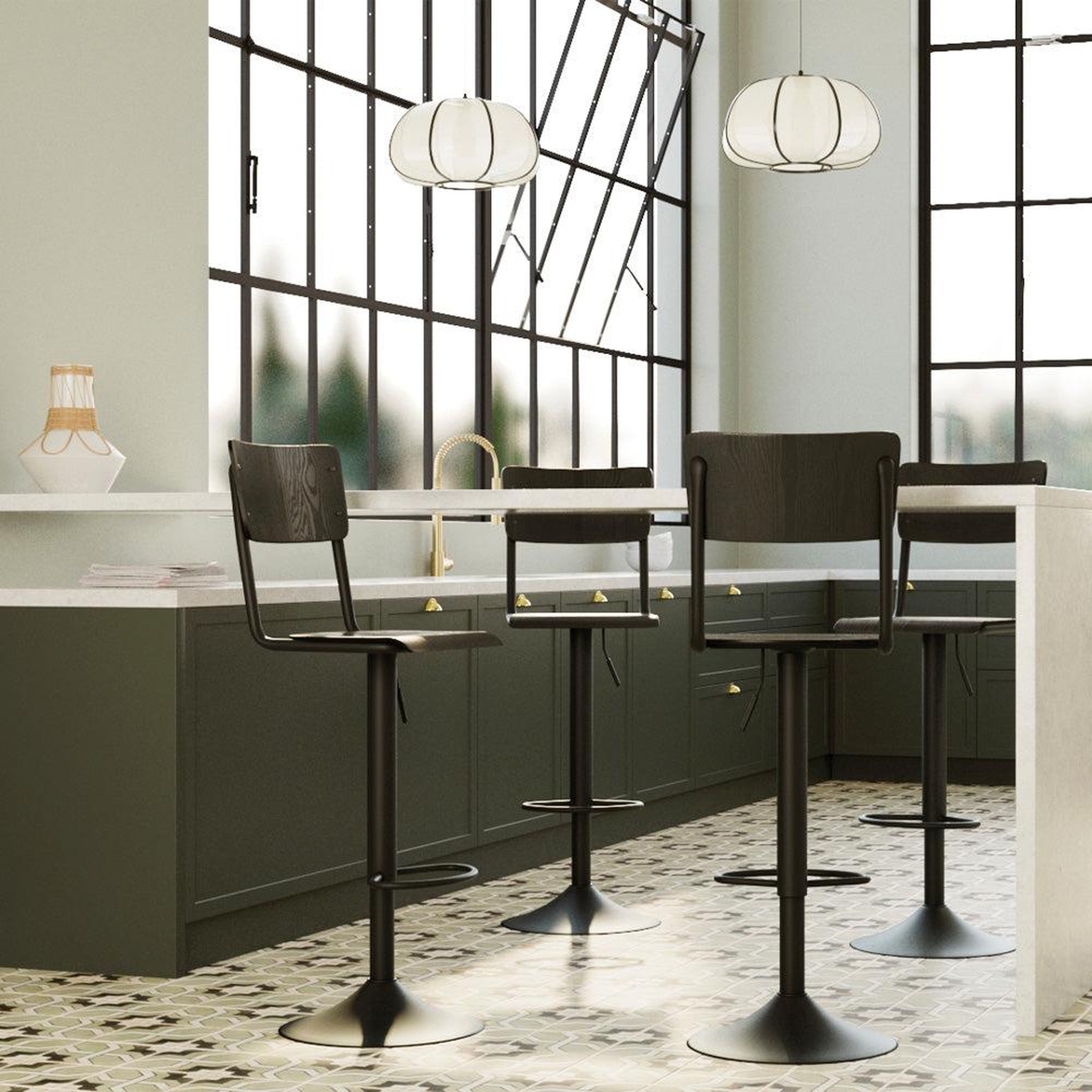 Voir la diapositive 5 : MAISON PAVANE Lot de 2 chaises de bar réglables 60/80 cm en bois noir-clem