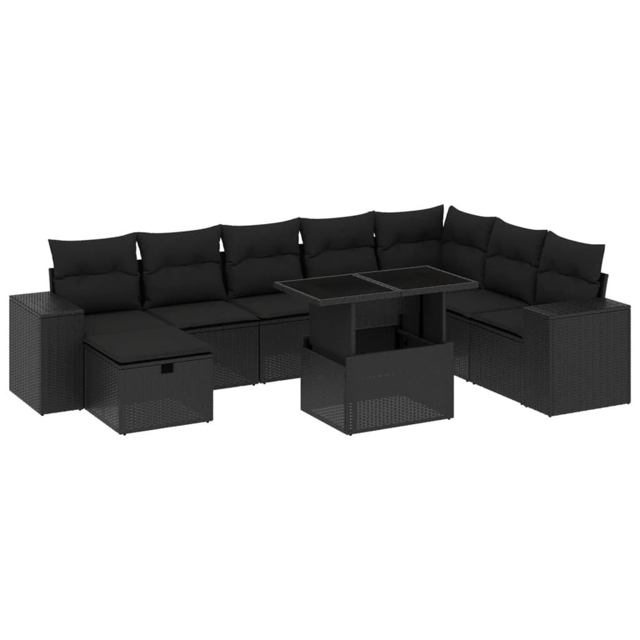 Voir la diapositive 2 : VIDAXL Salon de jardin 9 pcs avec coussins noir resine tressee