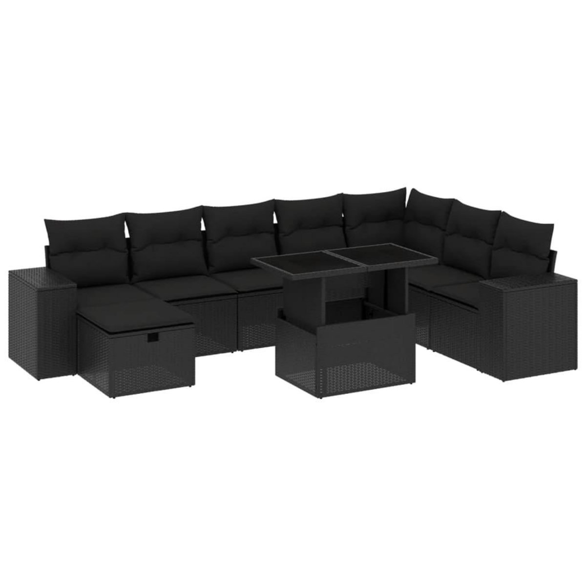 VIDAXL Salon de jardin 9 pcs avec coussins noir resine tressee